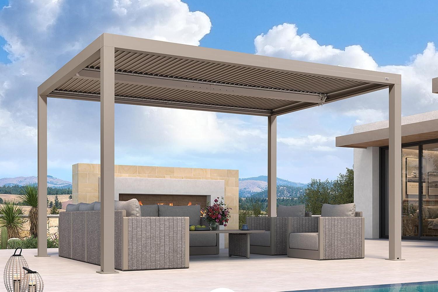 image:imagePURPLE LEAF Louvered Pergola 12 24 Outdoor Hardtop Gazebo Adjustable Aluminum Sun Shade for Deck Garden Backyard Patio Retractable Roof CanopyAluminum