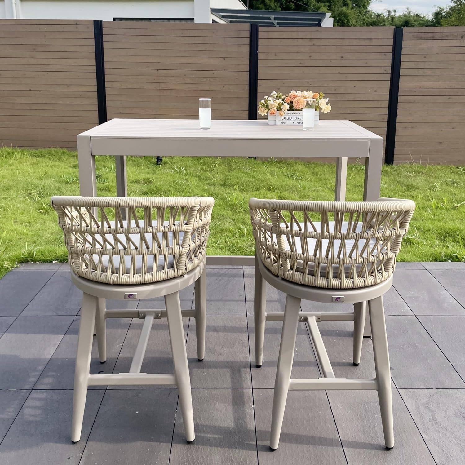 image:imagePURPLE LEAF Outdoor 29 Bar Stools Set of 2 Boho Patio Bar Height Chair with Cushion and Back for Outdoor and Indoor Garden Patio TeakChampagne