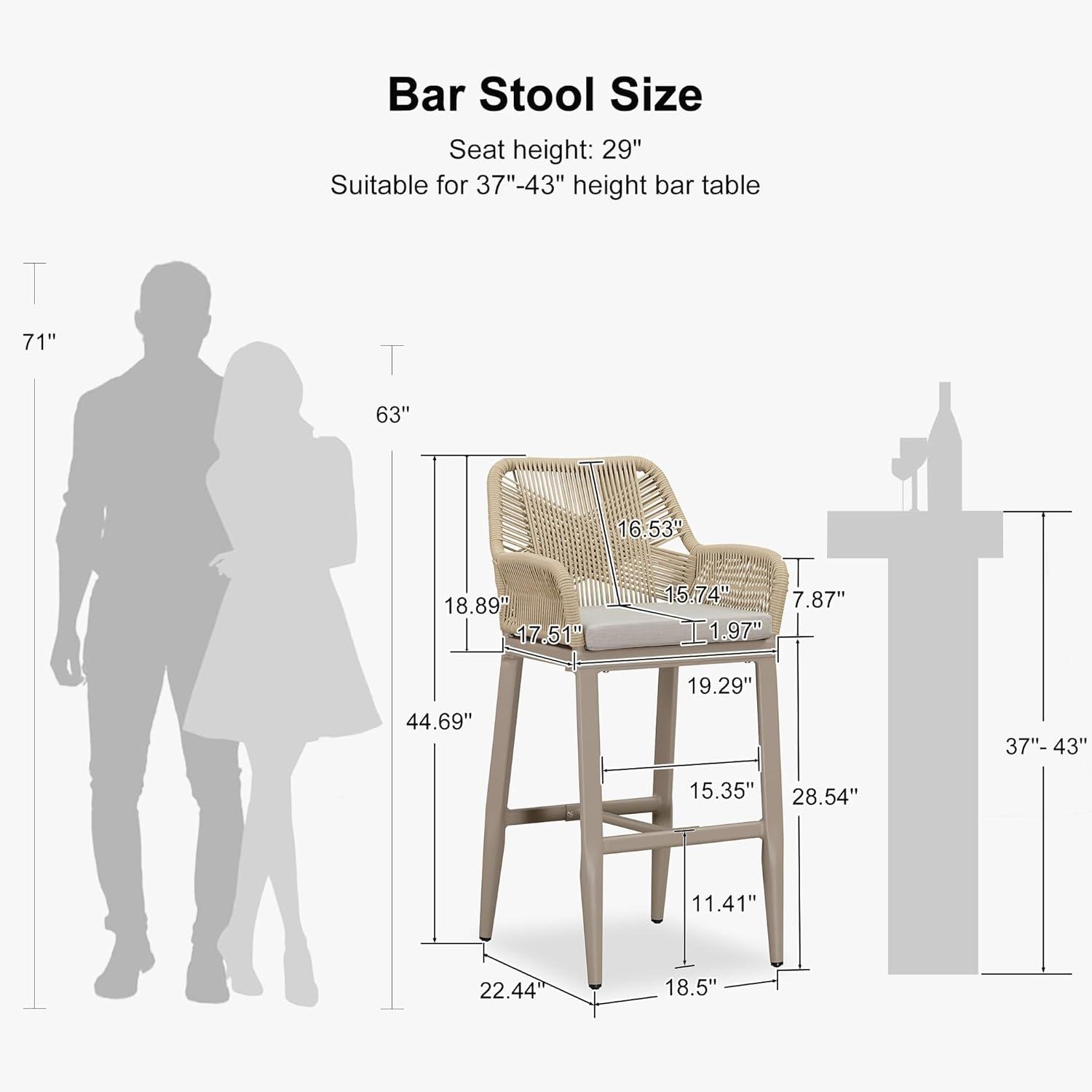 image:imagePURPLE LEAF Outdoor 29 Bar Stools Set of 2 Boho Patio Bar Height Chair with Cushion and Back for Outdoor and Indoor Garden Patio TeakChampagne