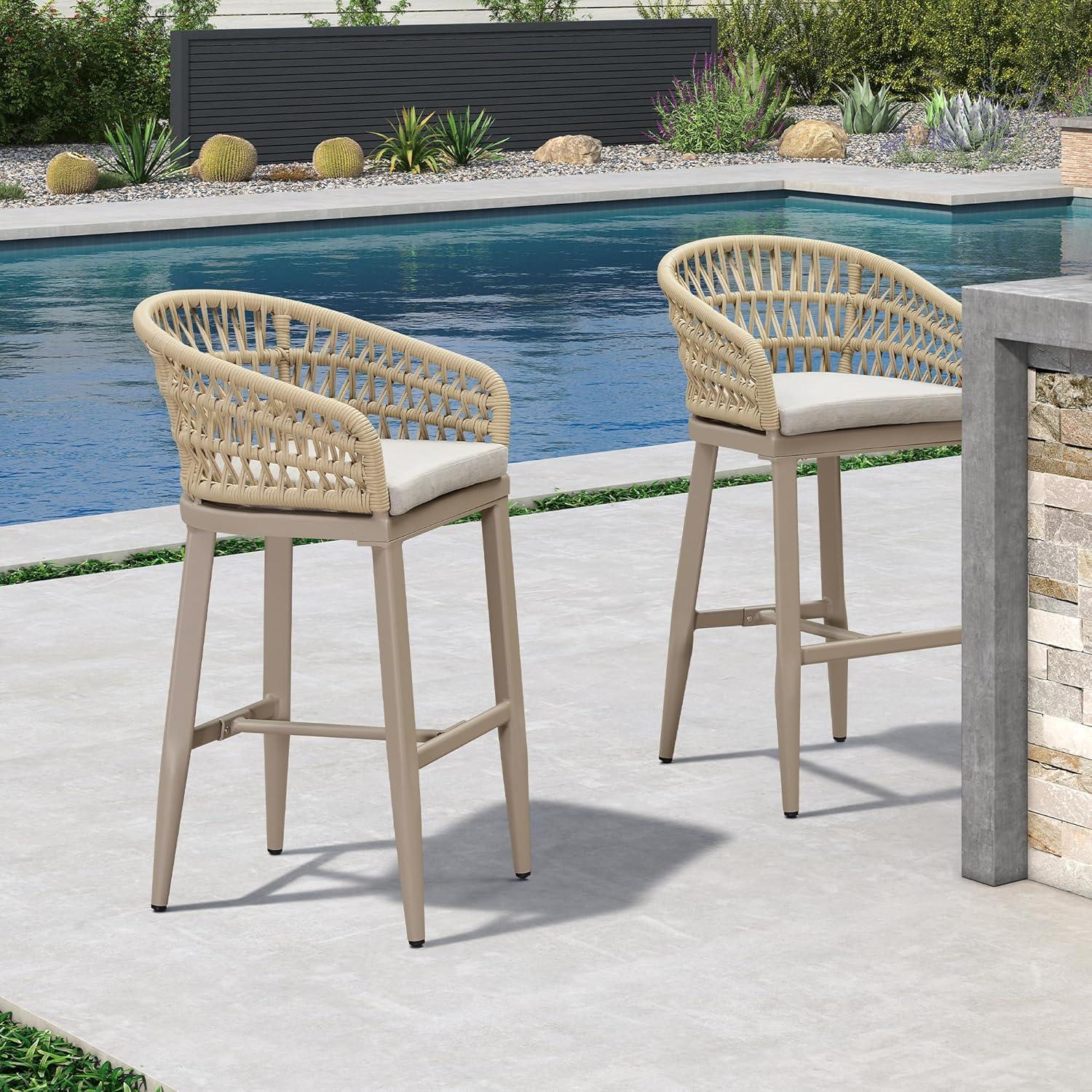 image:imagePURPLE LEAF Outdoor 29 Bar Stools Set of 2 Boho Patio Bar Height Chair with Cushion and Back for Outdoor and Indoor Garden Patio TeakChampagne