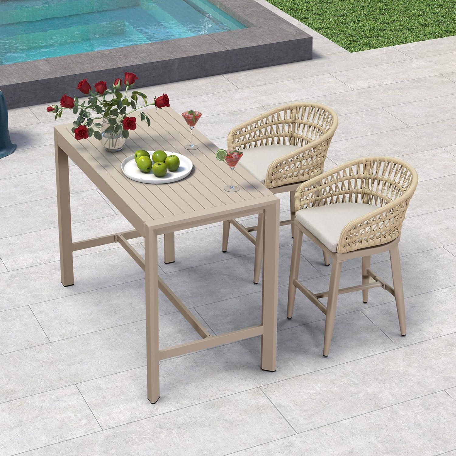 image:imagePURPLE LEAF Outdoor 29 Bar Stools Set of 2 Boho Patio Bar Height Chair with Cushion and Back for Outdoor and Indoor Garden Patio TeakChampagne