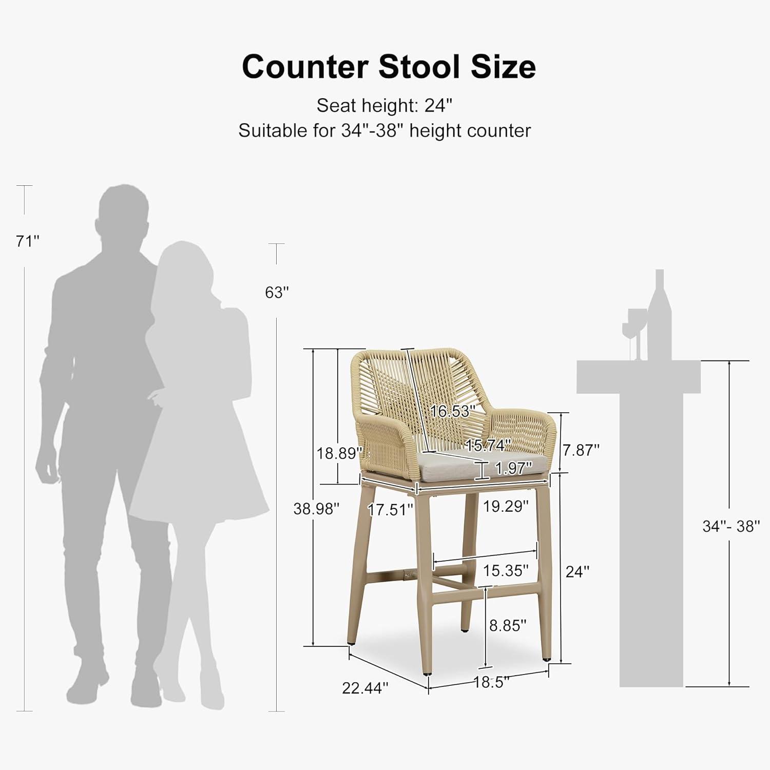 image:imagePURPLE LEAF Outdoor 29 Bar Stools Set of 2 Boho Patio Bar Height Chair with Cushion and Back for Outdoor and Indoor Garden Patio TeakChampagne