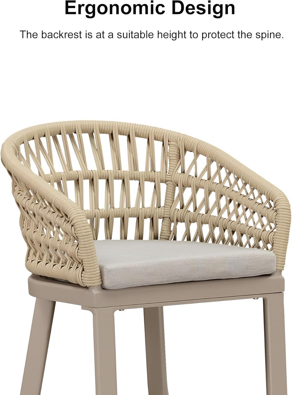 image:imagePURPLE LEAF Outdoor 29 Bar Stools Set of 2 Boho Patio Bar Height Chair with Cushion and Back for Outdoor and Indoor Garden Patio TeakChampagne