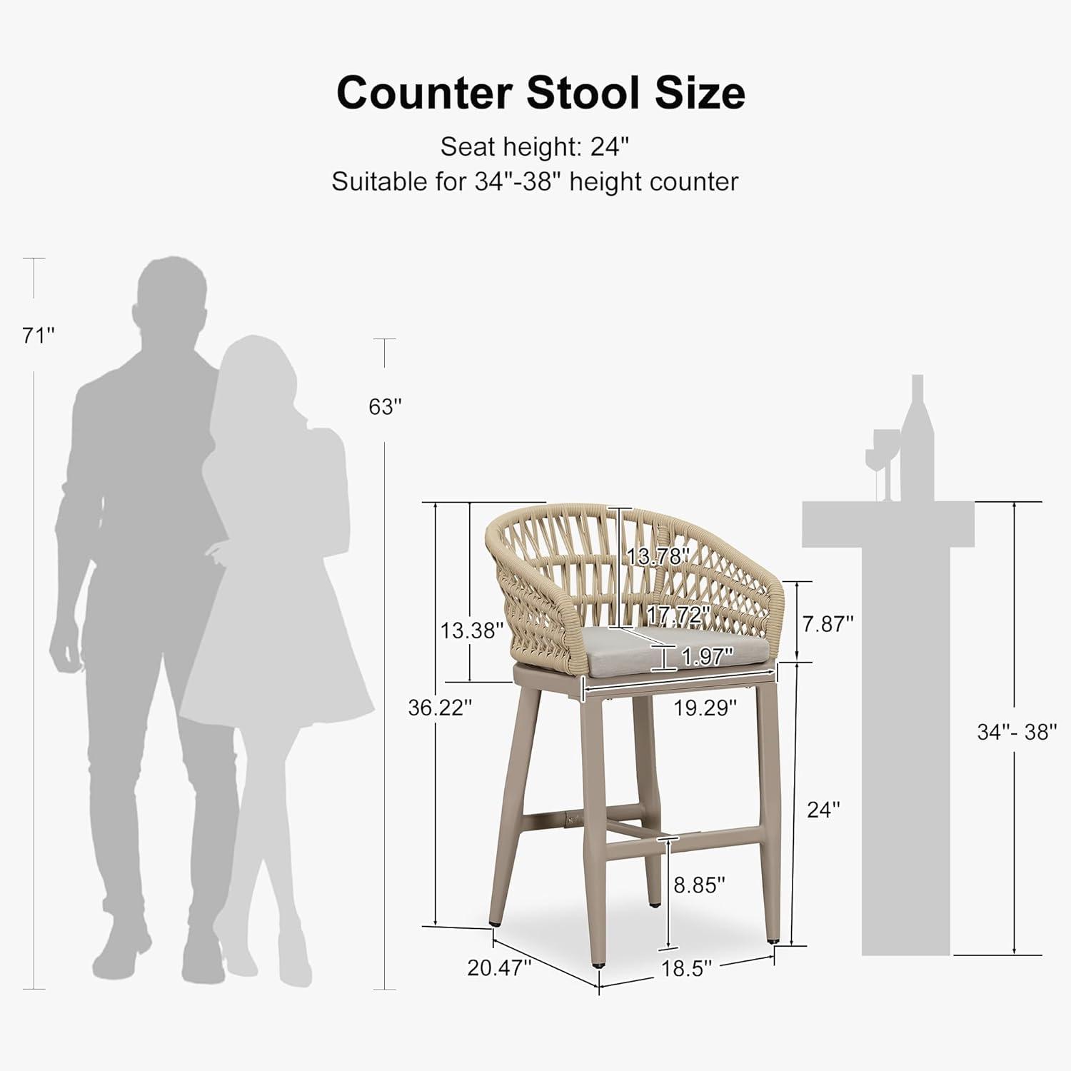 image:imagePURPLE LEAF Outdoor 29 Bar Stools Set of 2 Boho Patio Bar Height Chair with Cushion and Back for Outdoor and Indoor Garden Patio TeakChampagne