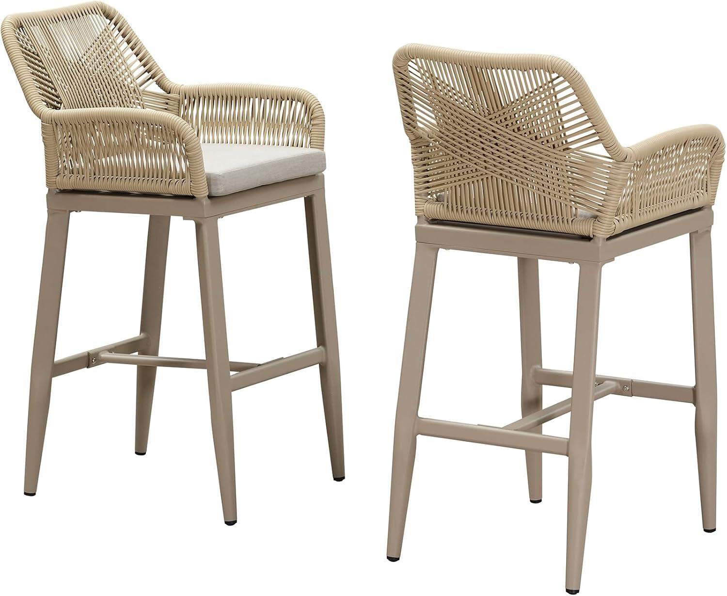 image:imagePURPLE LEAF Outdoor 29 Bar Stools Set of 2 Boho Patio Bar Height Chair with Cushion and Back for Outdoor and Indoor Garden Patio TeakChampagne