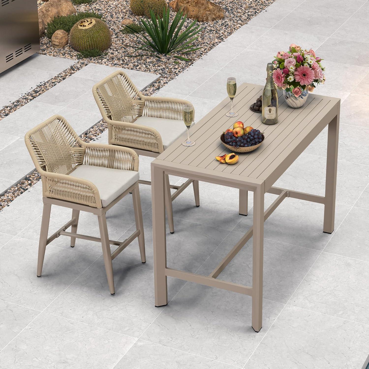 image:imagePURPLE LEAF Outdoor 29 Bar Stools Set of 2 Boho Patio Bar Height Chair with Cushion and Back for Outdoor and Indoor Garden Patio TeakChampagne