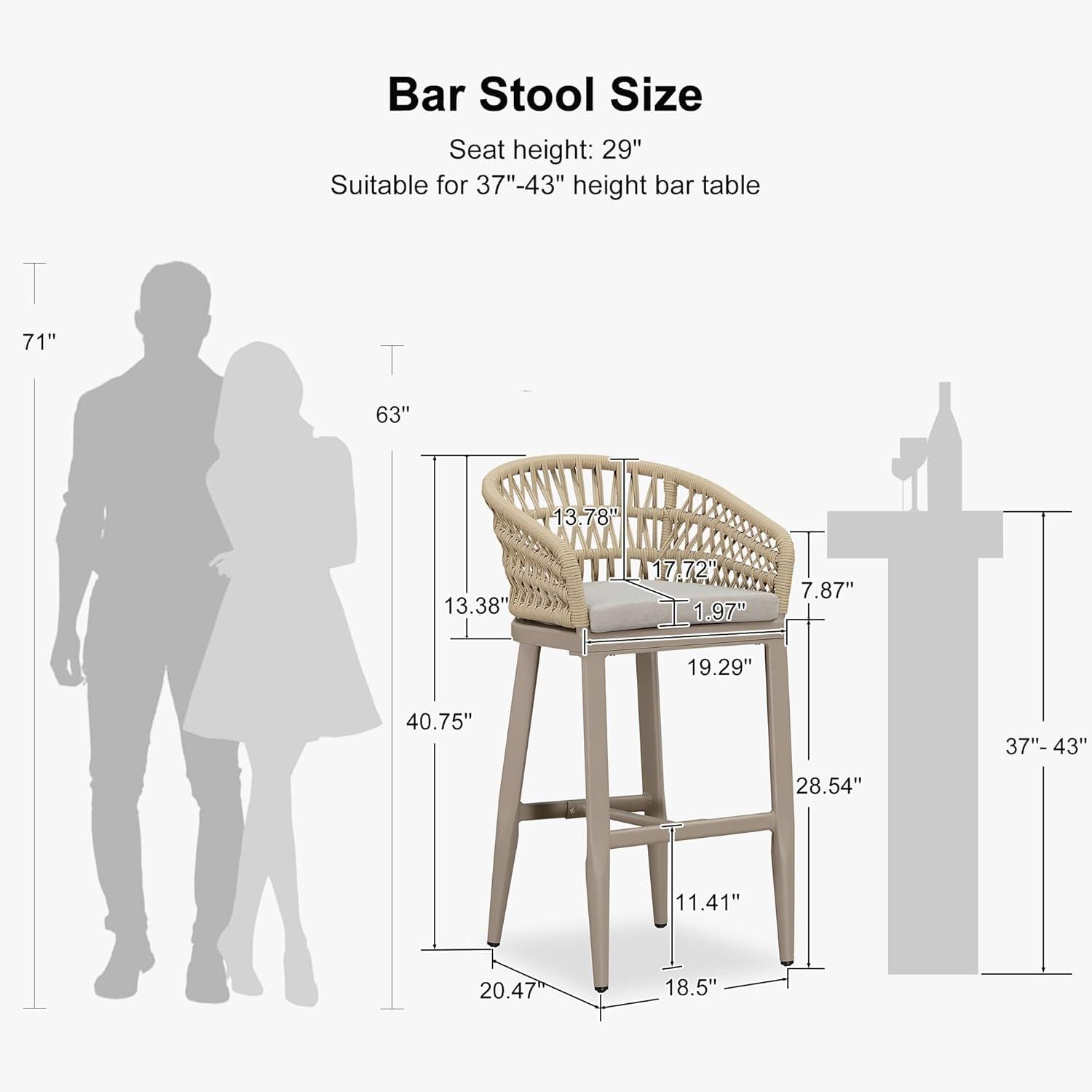 image:imagePURPLE LEAF Outdoor 29 Bar Stools Set of 2 Boho Patio Bar Height Chair with Cushion and Back for Outdoor and Indoor Garden Patio TeakChampagne