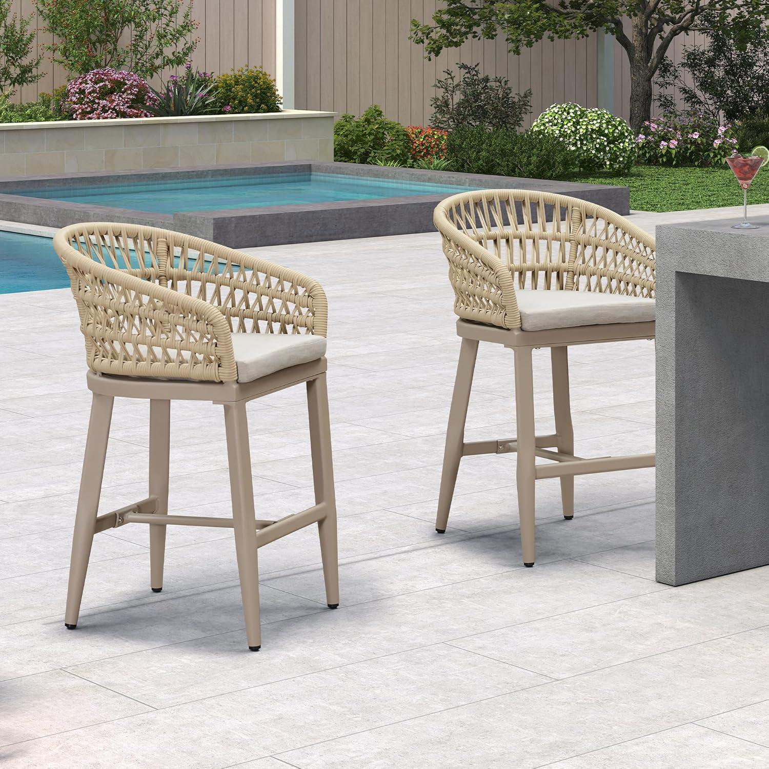 image:imagePURPLE LEAF Outdoor 29 Bar Stools Set of 2 Boho Patio Bar Height Chair with Cushion and Back for Outdoor and Indoor Garden Patio TeakChampagne