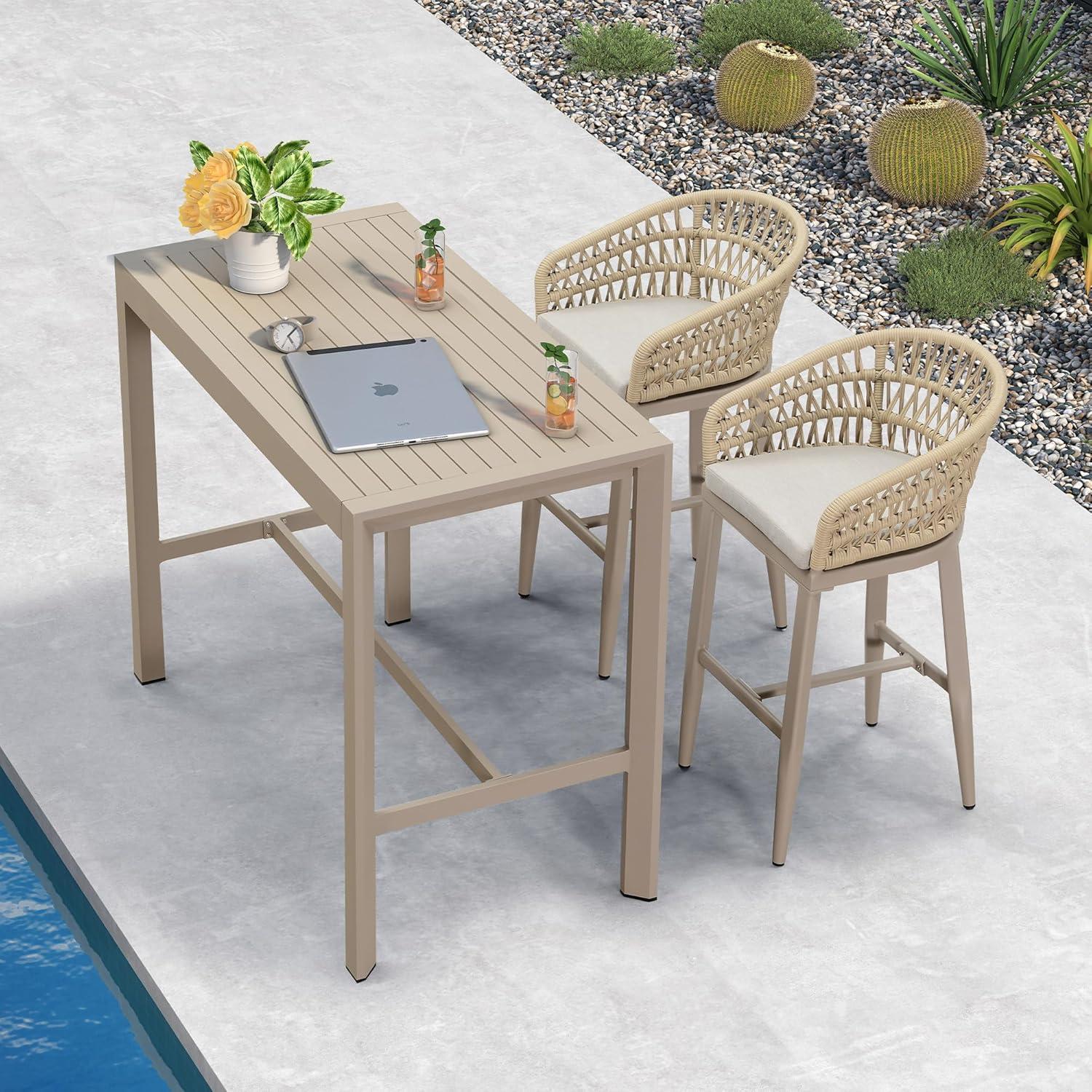image:imagePURPLE LEAF Outdoor 29 Bar Stools Set of 2 Boho Patio Bar Height Chair with Cushion and Back for Outdoor and Indoor Garden Patio TeakChampagne