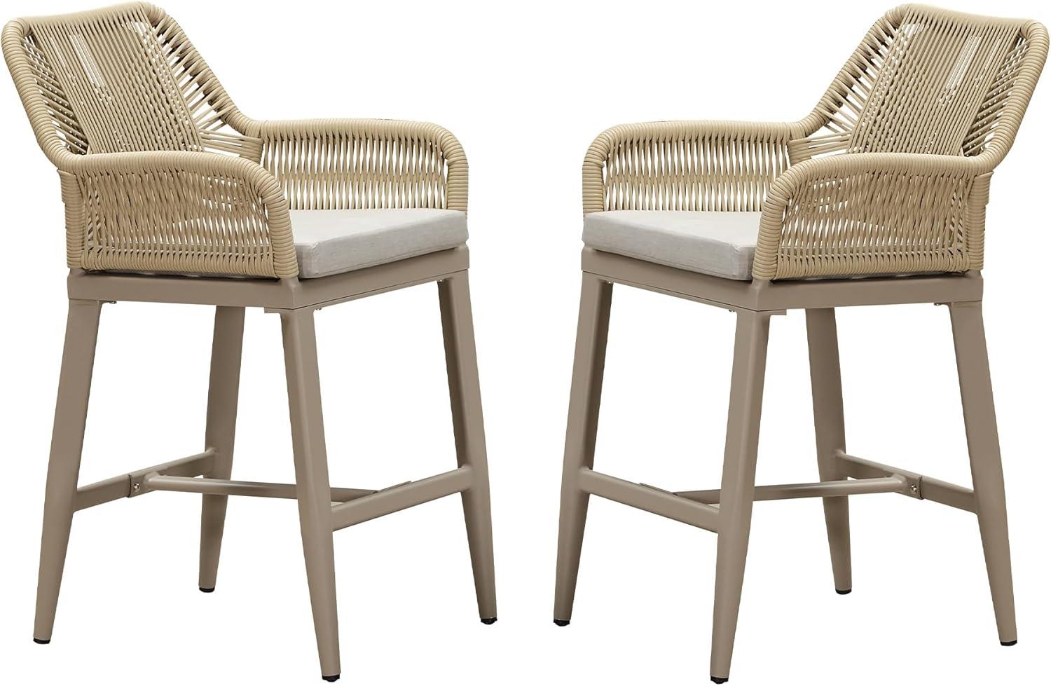 image:imagePURPLE LEAF Outdoor 29 Bar Stools Set of 2 Boho Patio Bar Height Chair with Cushion and Back for Outdoor and Indoor Garden Patio TeakChampagne