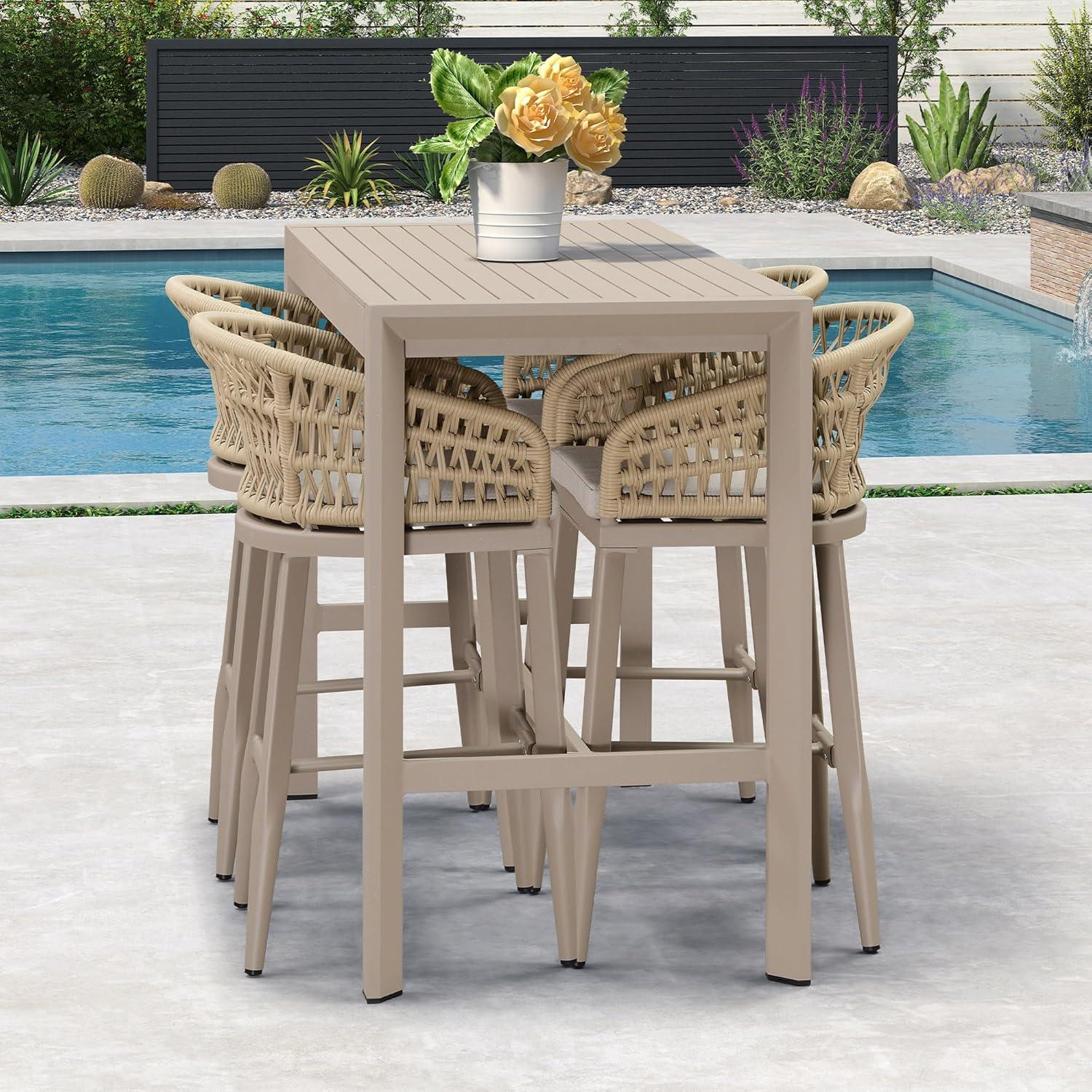image:imagePURPLE LEAF Outdoor 29 Bar Stools Set of 2 Boho Patio Bar Height Chair with Cushion and Back for Outdoor and Indoor Garden Patio TeakChampagne