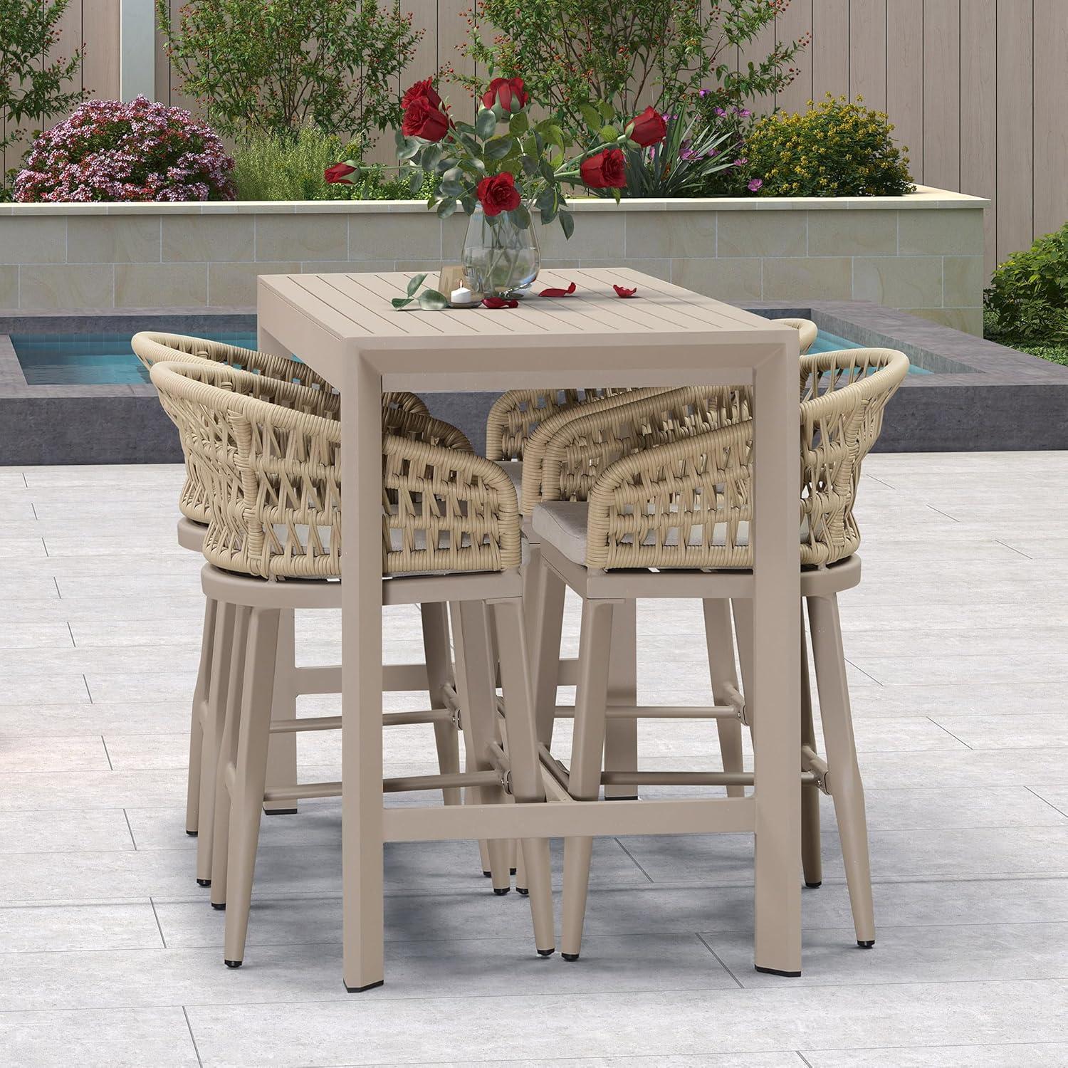 image:imagePURPLE LEAF Outdoor 29 Bar Stools Set of 2 Boho Patio Bar Height Chair with Cushion and Back for Outdoor and Indoor Garden Patio TeakChampagne