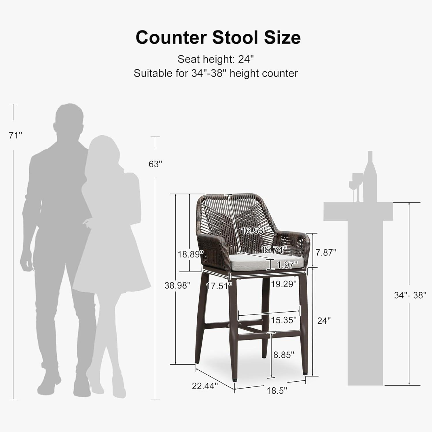 image:imagePURPLE LEAF Outdoor 29 Bar Stools Set of 2 Boho Patio Bar Height Chair with Cushion and Back for Outdoor and Indoor Garden Patio TeakCoffee