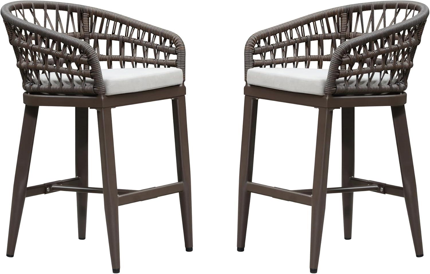 image:imagePURPLE LEAF Outdoor 29 Bar Stools Set of 2 Boho Patio Bar Height Chair with Cushion and Back for Outdoor and Indoor Garden Patio TeakCoffee