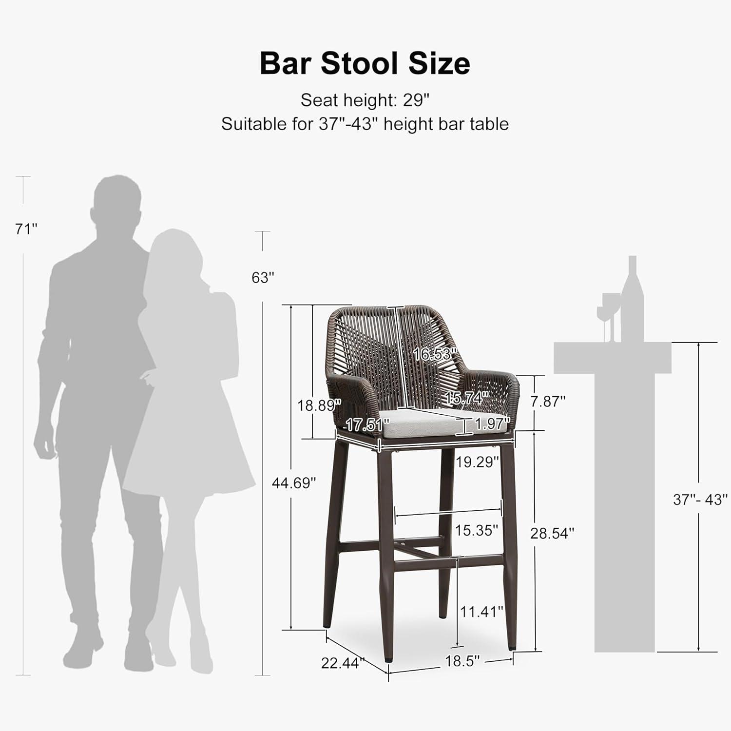 image:imagePURPLE LEAF Outdoor 29 Bar Stools Set of 2 Boho Patio Bar Height Chair with Cushion and Back for Outdoor and Indoor Garden Patio TeakCoffee