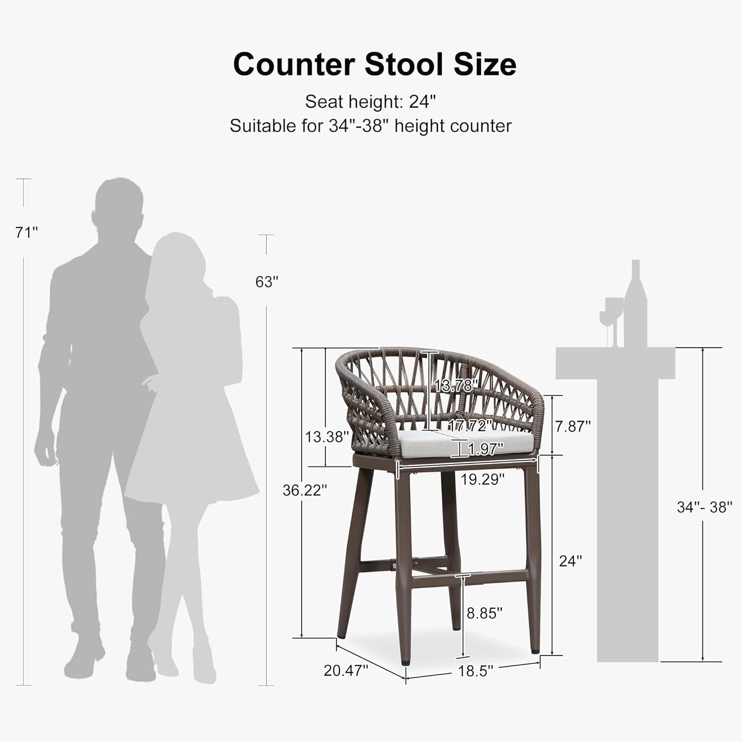 image:imagePURPLE LEAF Outdoor 29 Bar Stools Set of 2 Boho Patio Bar Height Chair with Cushion and Back for Outdoor and Indoor Garden Patio TeakCoffee