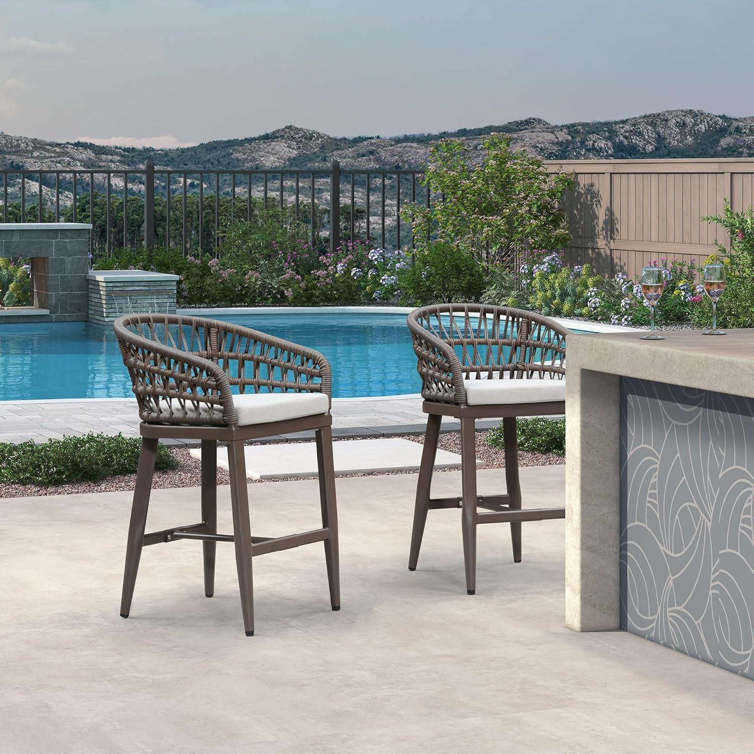 image:imagePURPLE LEAF Outdoor 29 Bar Stools Set of 2 Boho Patio Bar Height Chair with Cushion and Back for Outdoor and Indoor Garden Patio TeakCoffee