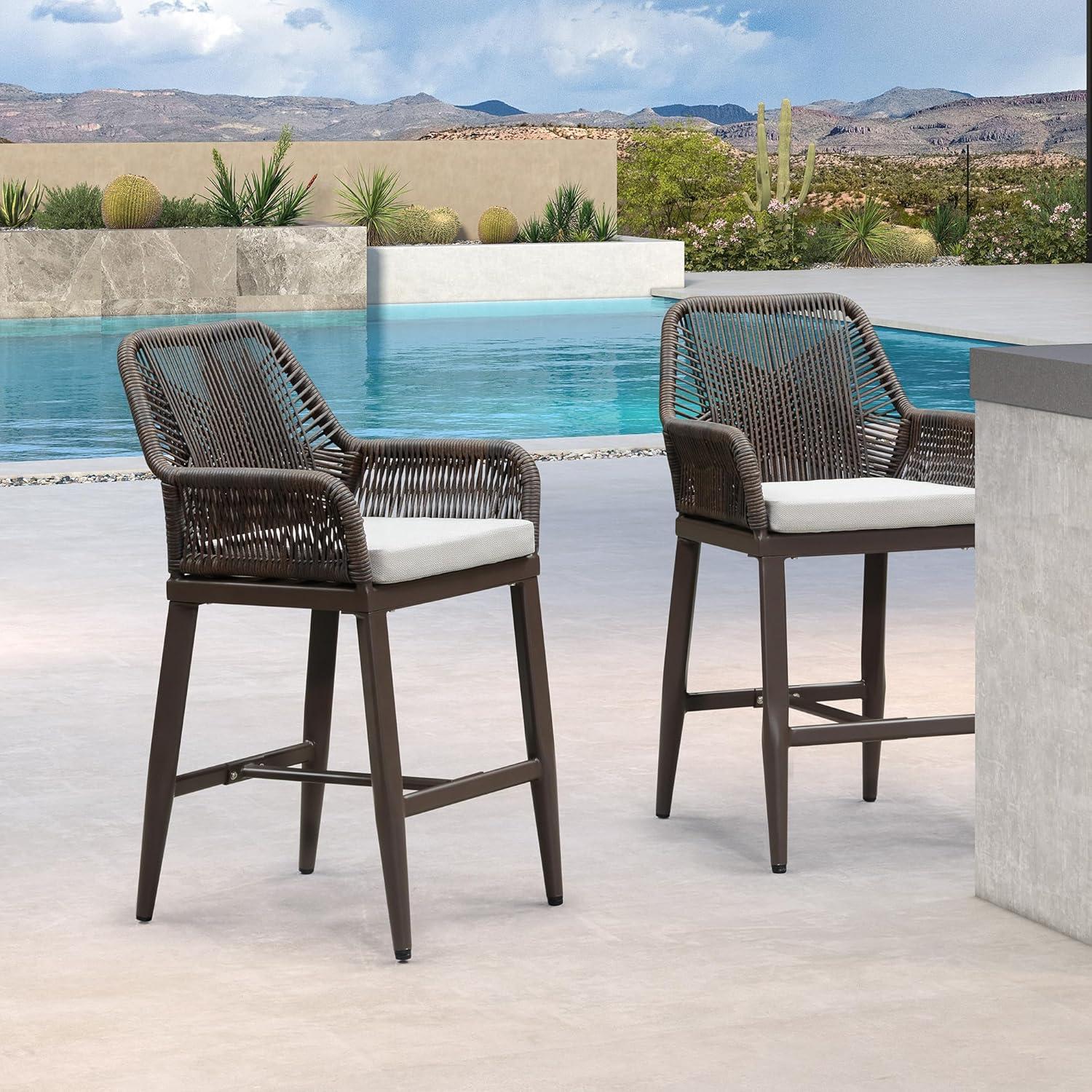 image:imagePURPLE LEAF Outdoor 29 Bar Stools Set of 2 Boho Patio Bar Height Chair with Cushion and Back for Outdoor and Indoor Garden Patio TeakCoffee