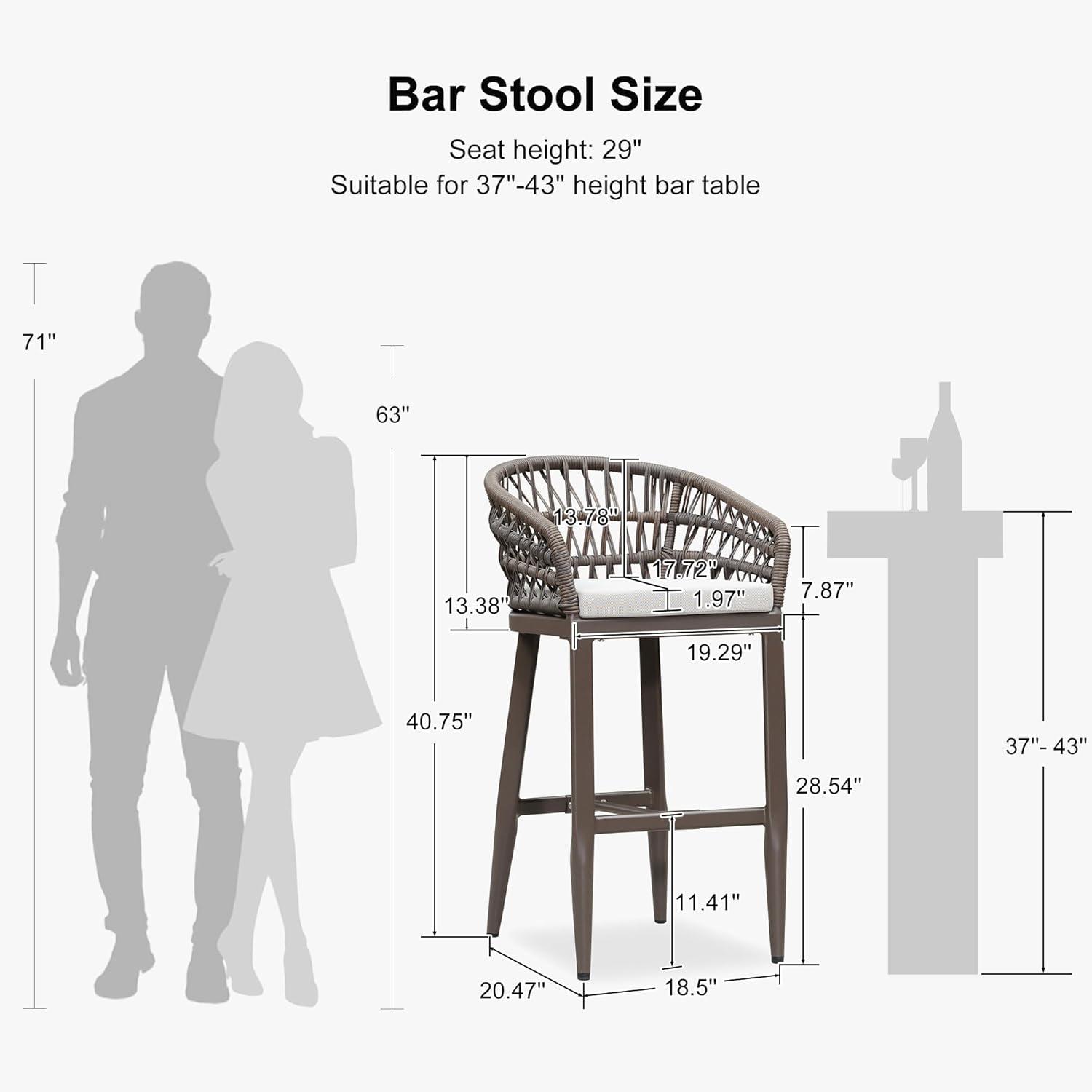 image:imagePURPLE LEAF Outdoor 29 Bar Stools Set of 2 Boho Patio Bar Height Chair with Cushion and Back for Outdoor and Indoor Garden Patio TeakCoffee