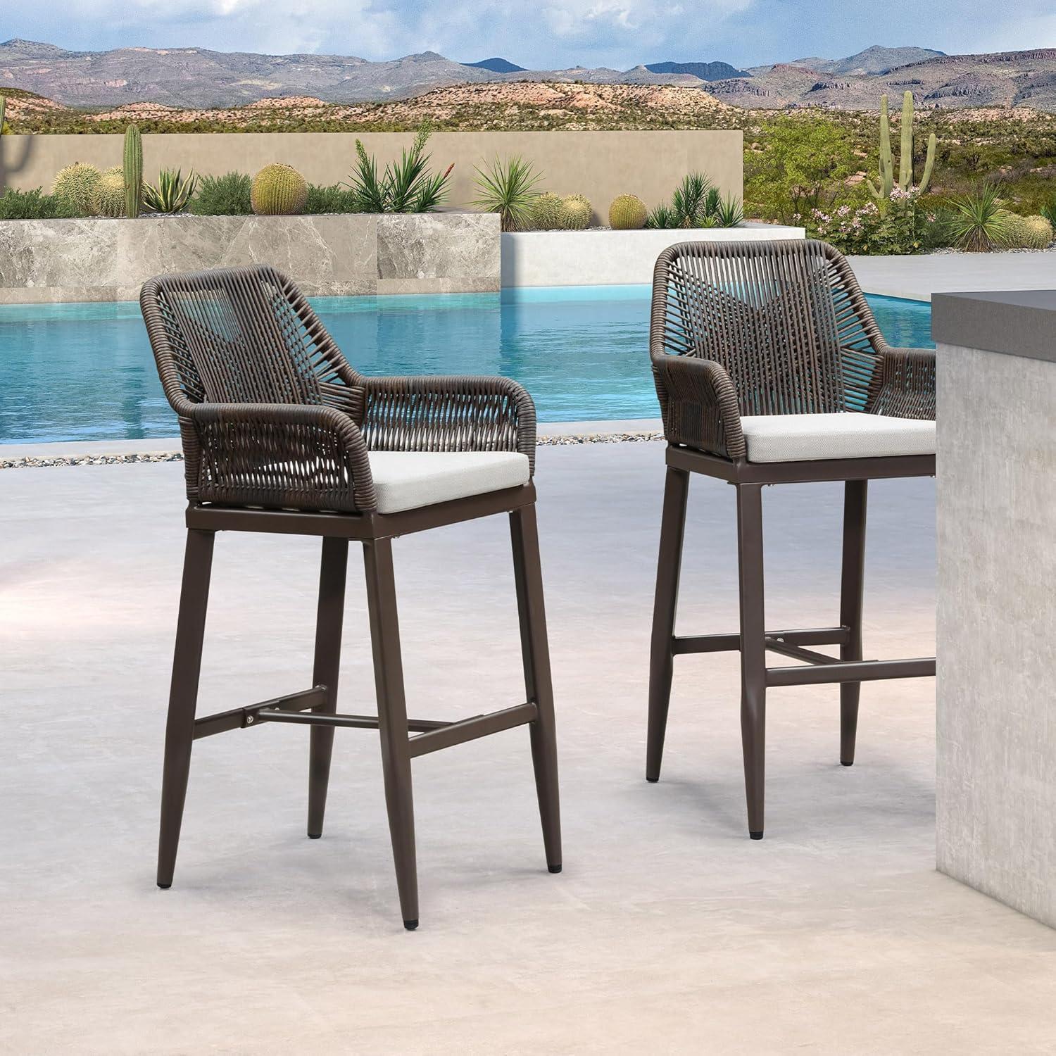 image:imagePURPLE LEAF Outdoor 29 Bar Stools Set of 2 Boho Patio Bar Height Chair with Cushion and Back for Outdoor and Indoor Garden Patio TeakCoffee