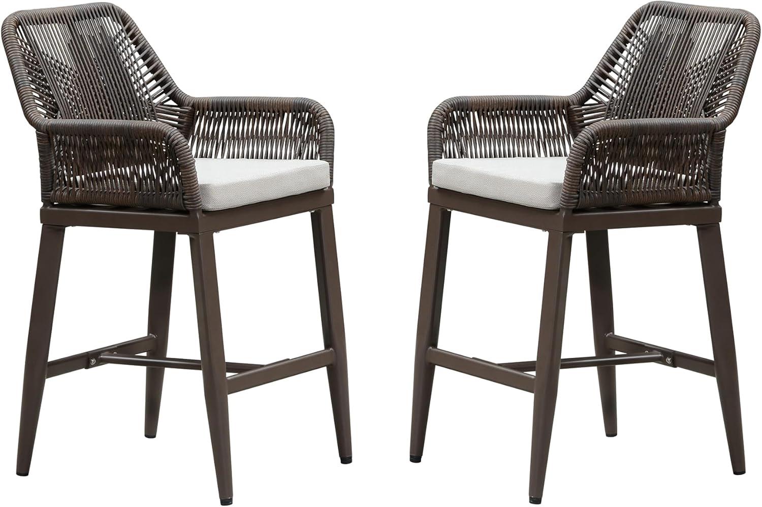 image:imagePURPLE LEAF Outdoor 29 Bar Stools Set of 2 Boho Patio Bar Height Chair with Cushion and Back for Outdoor and Indoor Garden Patio TeakCoffee