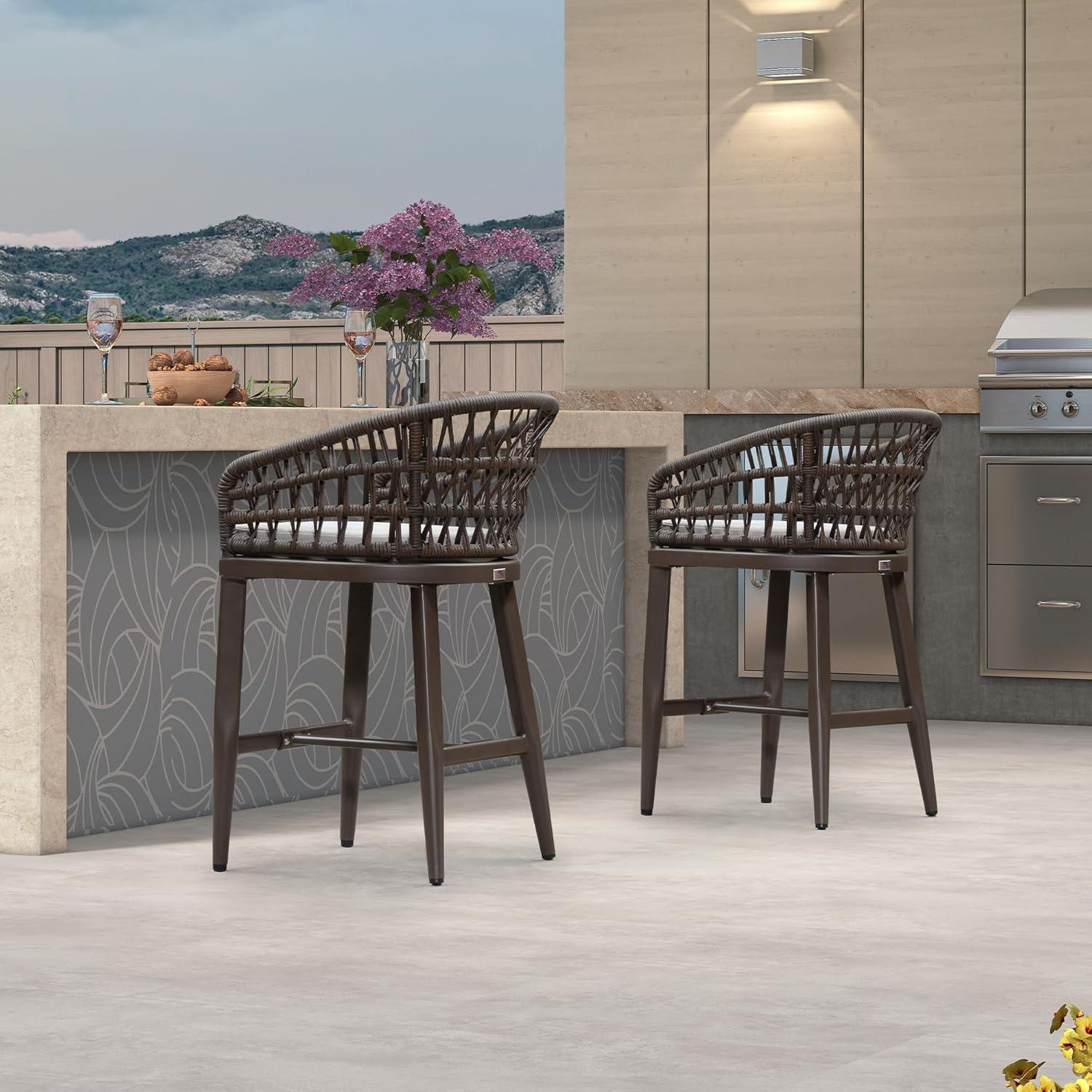 image:imagePURPLE LEAF Outdoor 29 Bar Stools Set of 2 Boho Patio Bar Height Chair with Cushion and Back for Outdoor and Indoor Garden Patio TeakCoffee