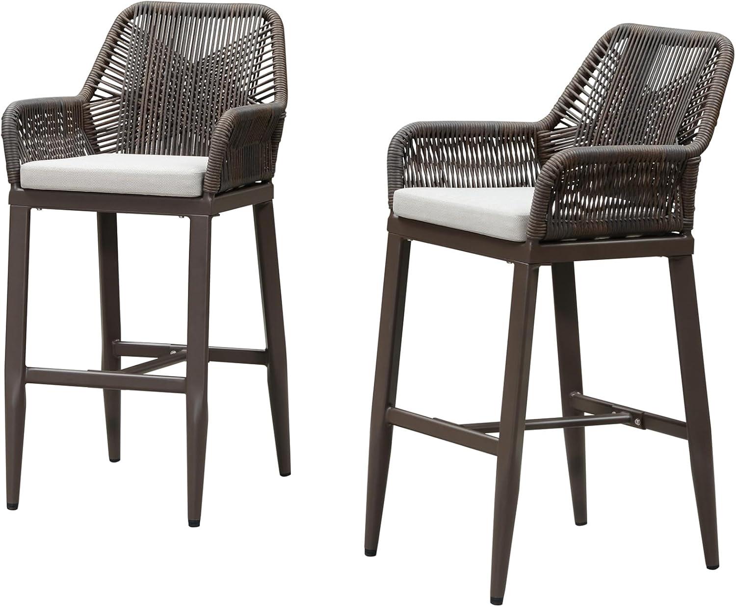 image:imagePURPLE LEAF Outdoor 29 Bar Stools Set of 2 Boho Patio Bar Height Chair with Cushion and Back for Outdoor and Indoor Garden Patio TeakCoffee