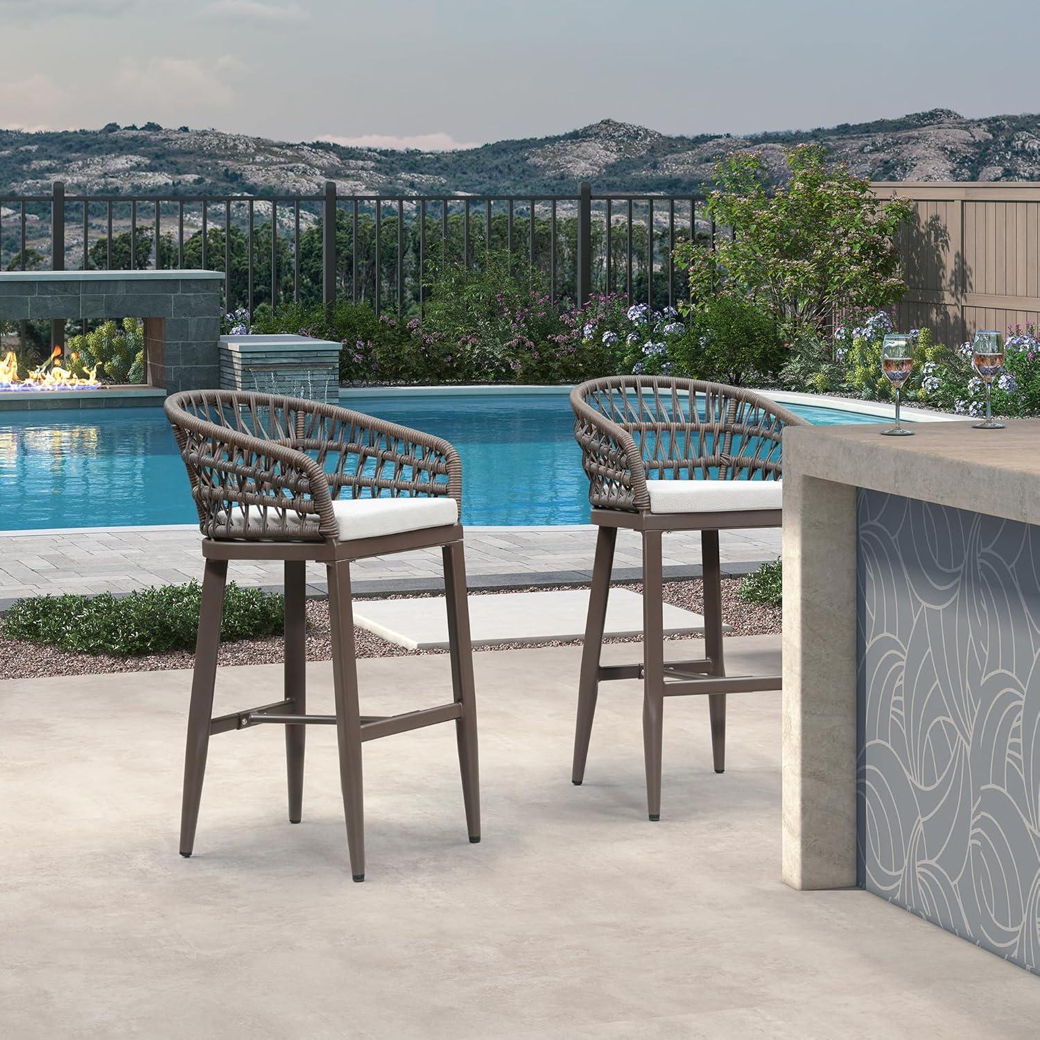 image:imagePURPLE LEAF Outdoor 29 Bar Stools Set of 2 Boho Patio Bar Height Chair with Cushion and Back for Outdoor and Indoor Garden Patio TeakCoffee