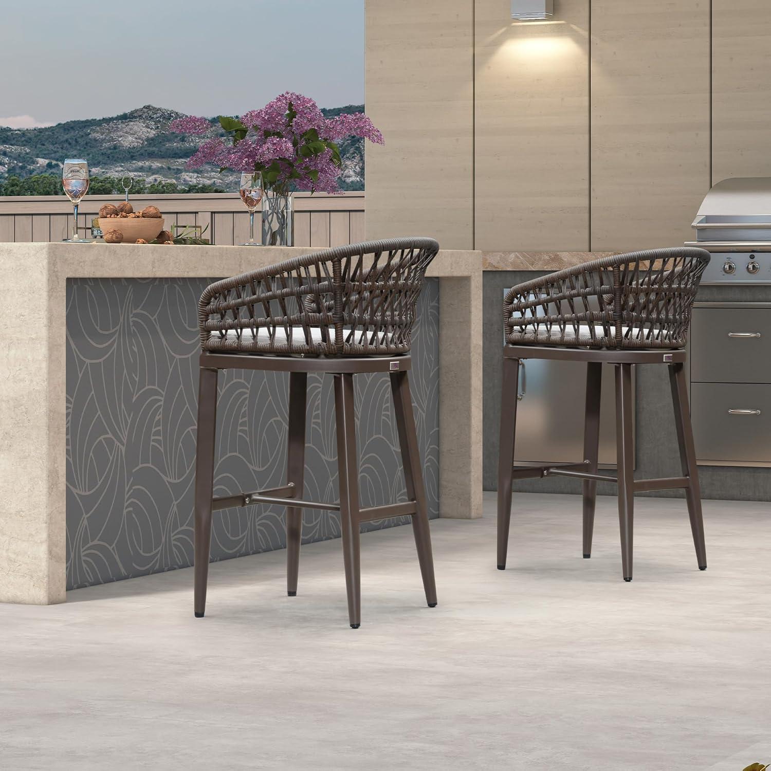 image:imagePURPLE LEAF Outdoor 29 Bar Stools Set of 2 Boho Patio Bar Height Chair with Cushion and Back for Outdoor and Indoor Garden Patio TeakCoffee