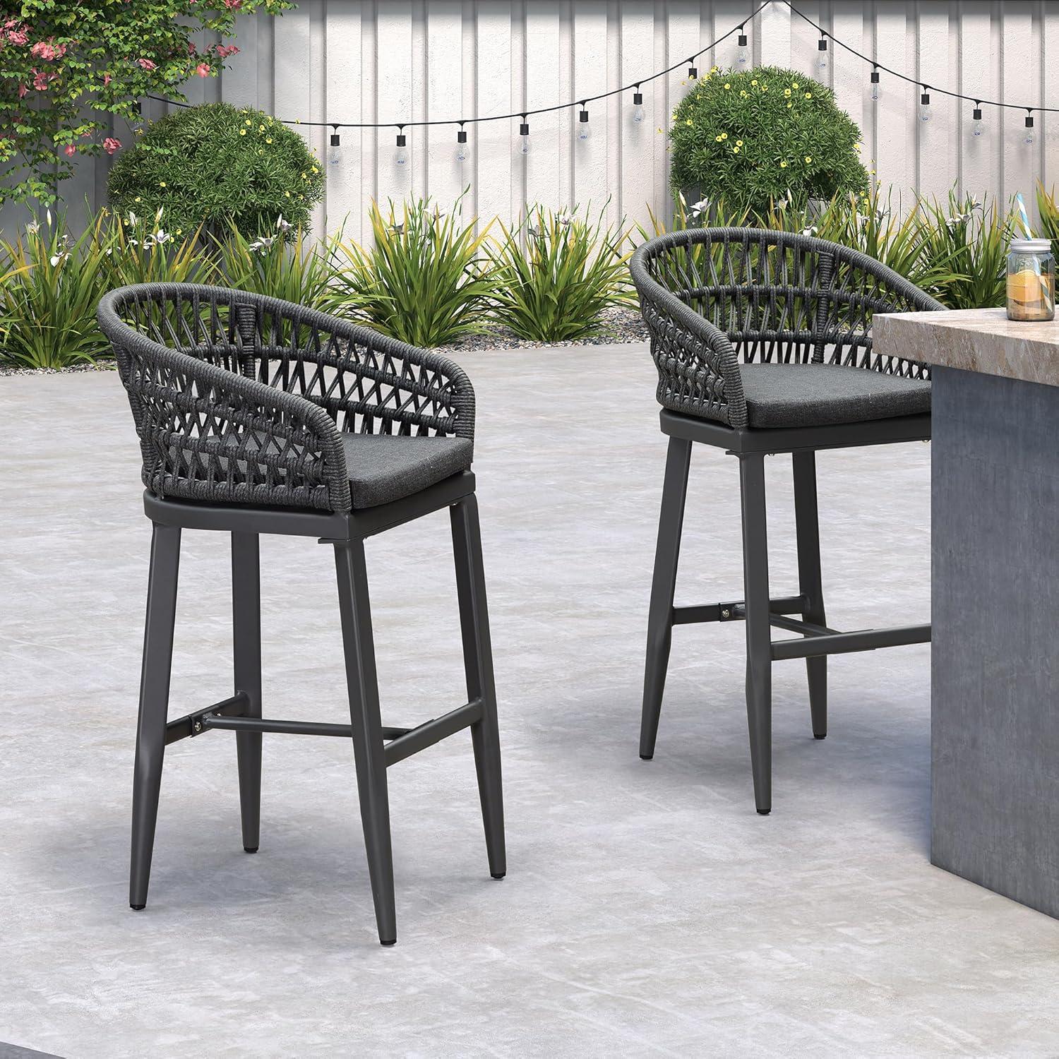 image:imagePURPLE LEAF Outdoor 29 Bar Stools Set of 2 Boho Patio Bar Height Chair with Cushion and Back for Outdoor and Indoor Garden Patio TeakGrey