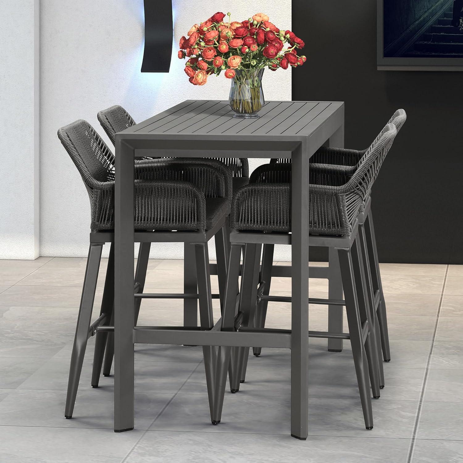 image:imagePURPLE LEAF Outdoor 29 Bar Stools Set of 2 Boho Patio Bar Height Chair with Cushion and Back for Outdoor and Indoor Garden Patio TeakGrey