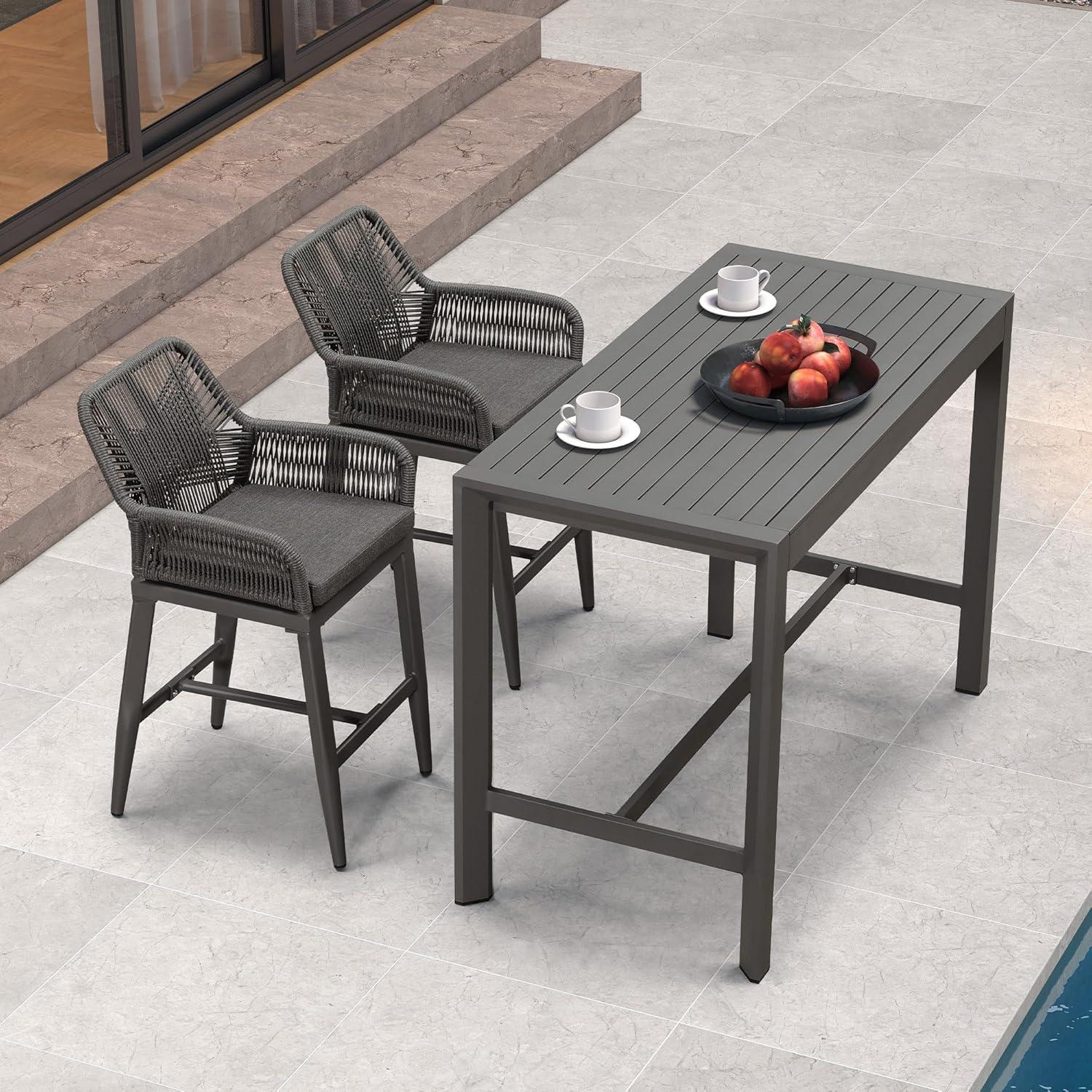 image:imagePURPLE LEAF Outdoor 29 Bar Stools Set of 2 Boho Patio Bar Height Chair with Cushion and Back for Outdoor and Indoor Garden Patio TeakGrey
