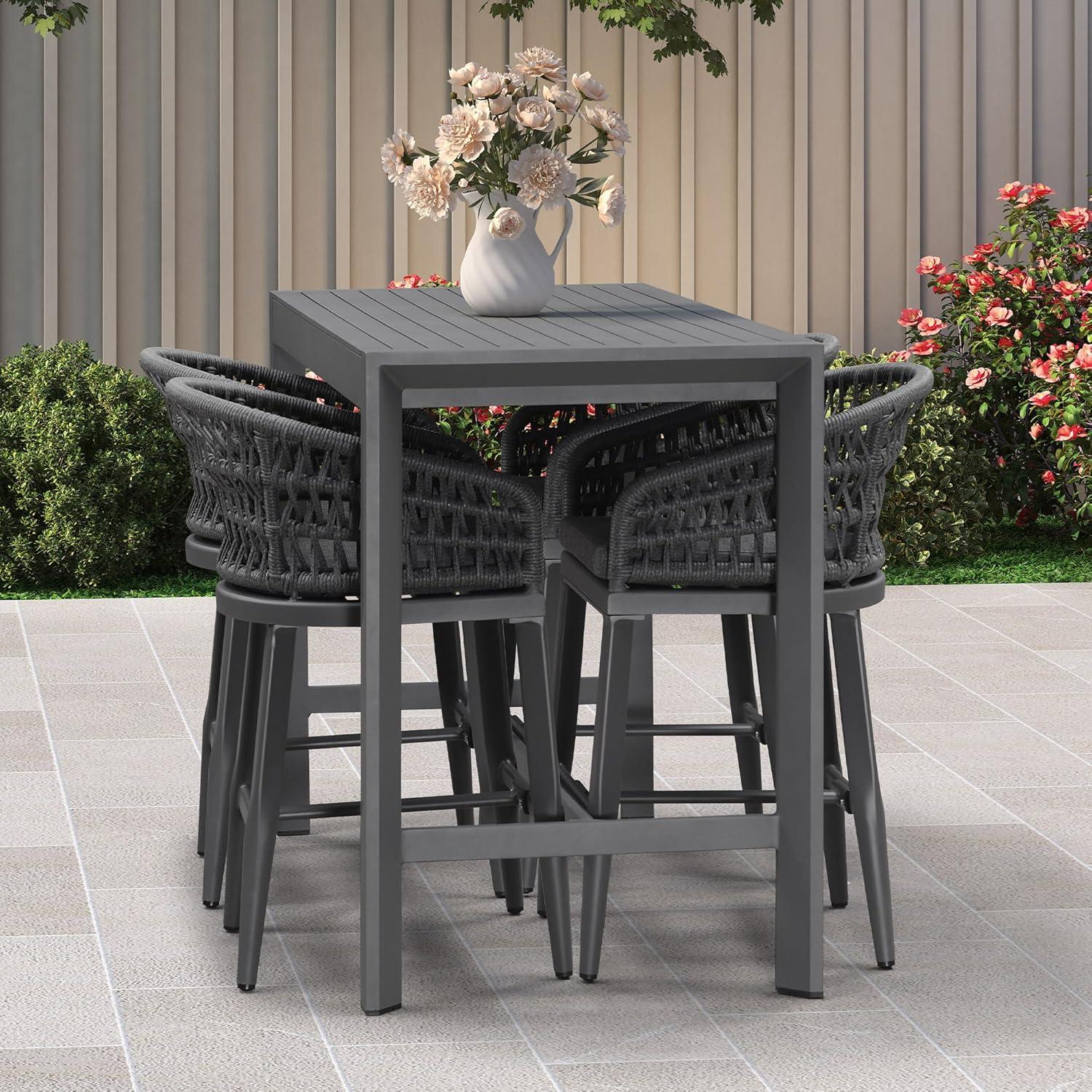 image:imagePURPLE LEAF Outdoor 29 Bar Stools Set of 2 Boho Patio Bar Height Chair with Cushion and Back for Outdoor and Indoor Garden Patio TeakGrey