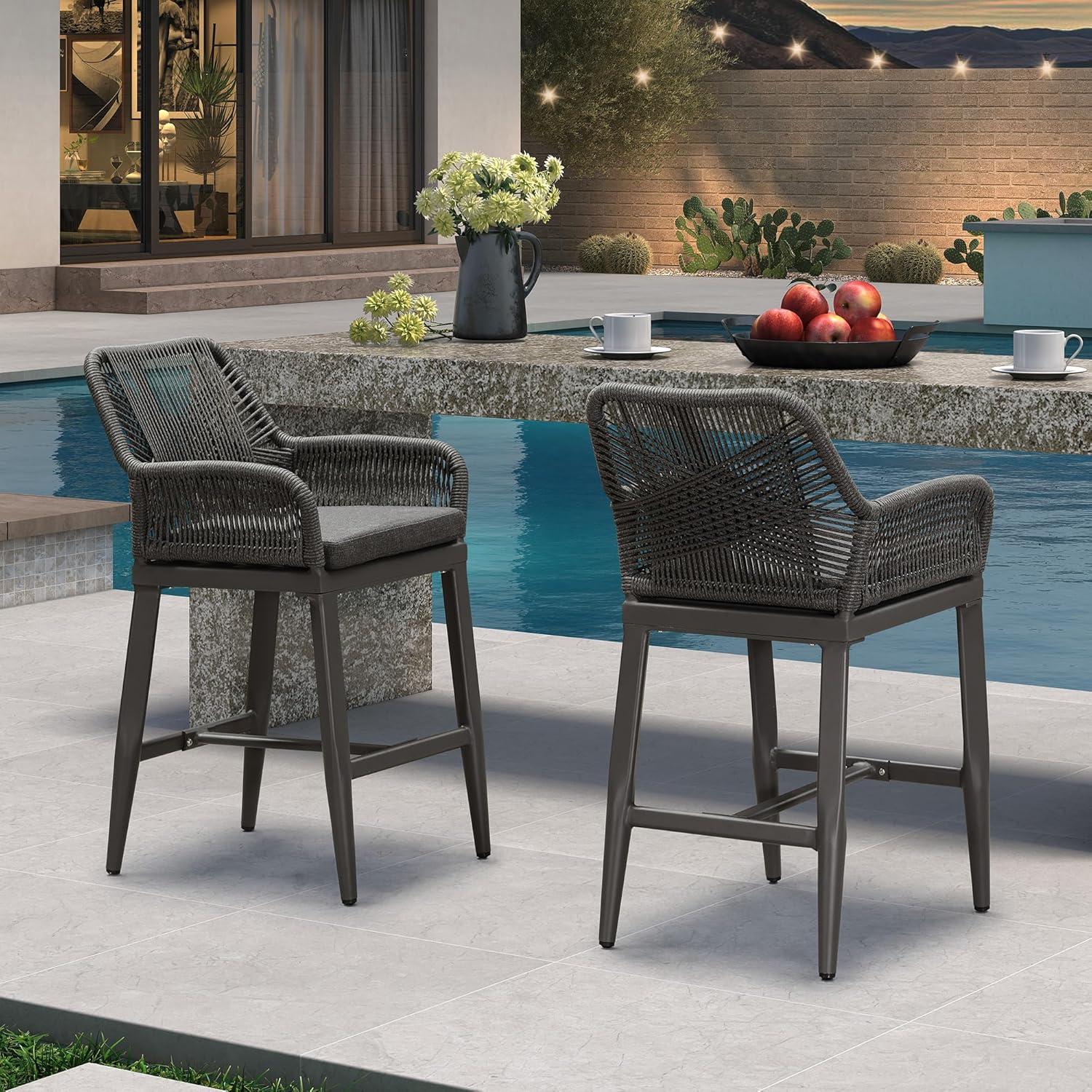 image:imagePURPLE LEAF Outdoor 29 Bar Stools Set of 2 Boho Patio Bar Height Chair with Cushion and Back for Outdoor and Indoor Garden Patio TeakGrey