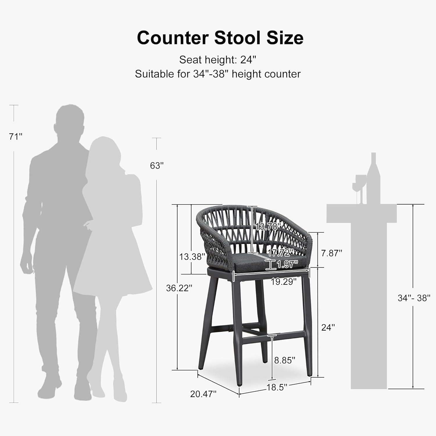 image:imagePURPLE LEAF Outdoor 29 Bar Stools Set of 2 Boho Patio Bar Height Chair with Cushion and Back for Outdoor and Indoor Garden Patio TeakGrey