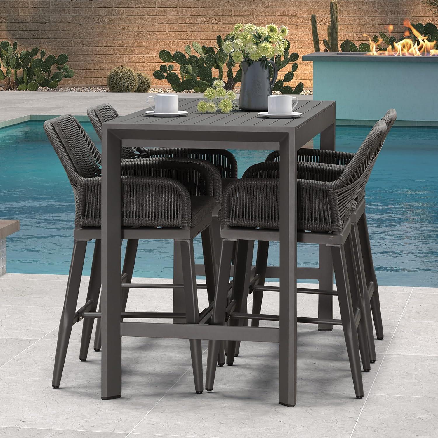 image:imagePURPLE LEAF Outdoor 29 Bar Stools Set of 2 Boho Patio Bar Height Chair with Cushion and Back for Outdoor and Indoor Garden Patio TeakGrey