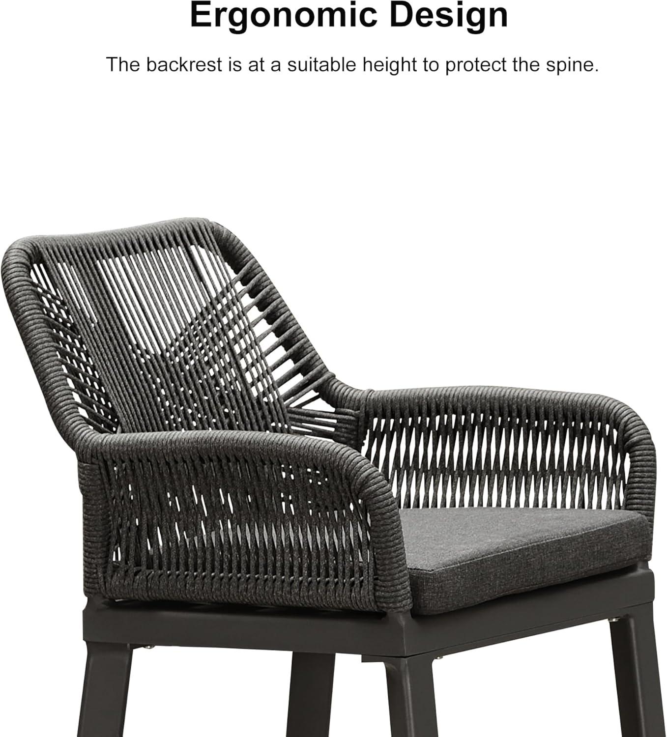 image:imagePURPLE LEAF Outdoor 29 Bar Stools Set of 2 Boho Patio Bar Height Chair with Cushion and Back for Outdoor and Indoor Garden Patio TeakGrey
