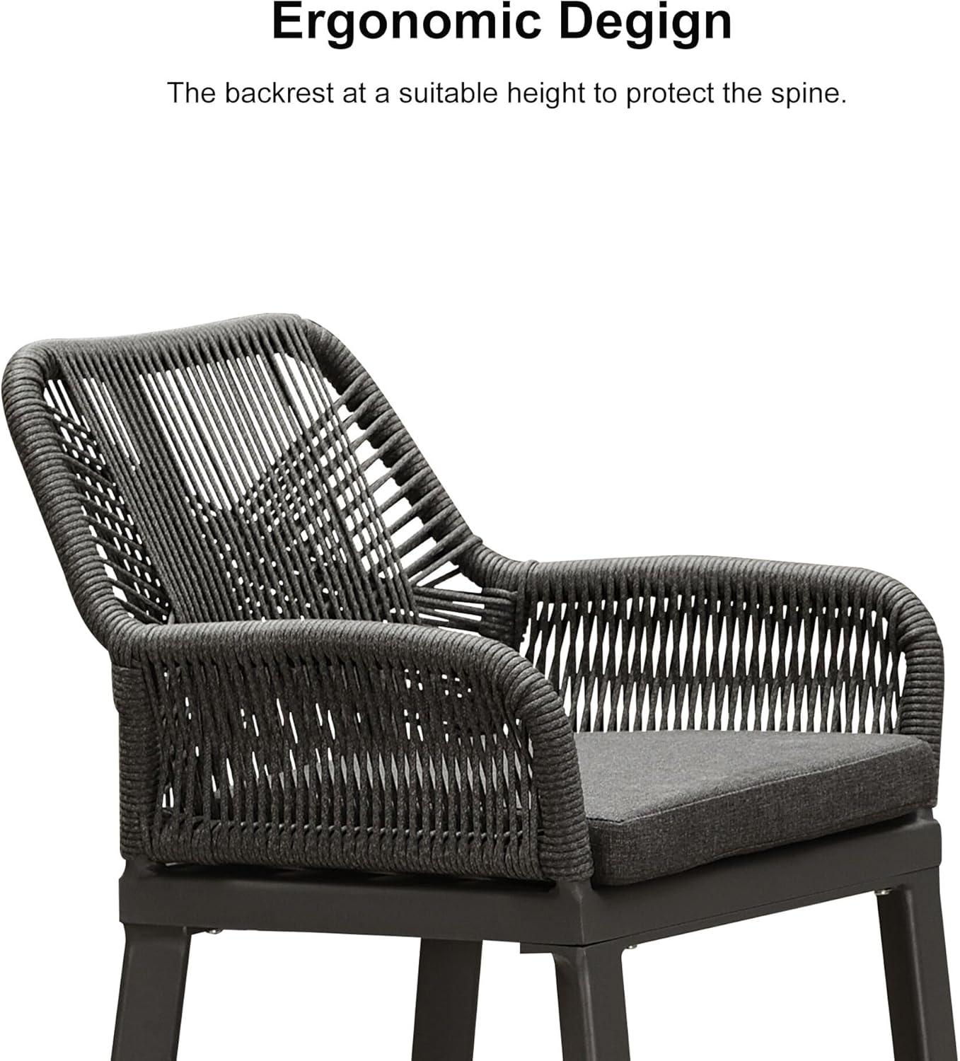 image:imagePURPLE LEAF Outdoor 29 Bar Stools Set of 2 Boho Patio Bar Height Chair with Cushion and Back for Outdoor and Indoor Garden Patio TeakGrey