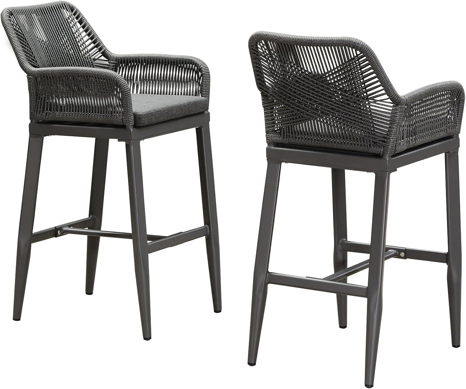 image:imagePURPLE LEAF Outdoor 29 Bar Stools Set of 2 Boho Patio Bar Height Chair with Cushion and Back for Outdoor and Indoor Garden Patio TeakGrey