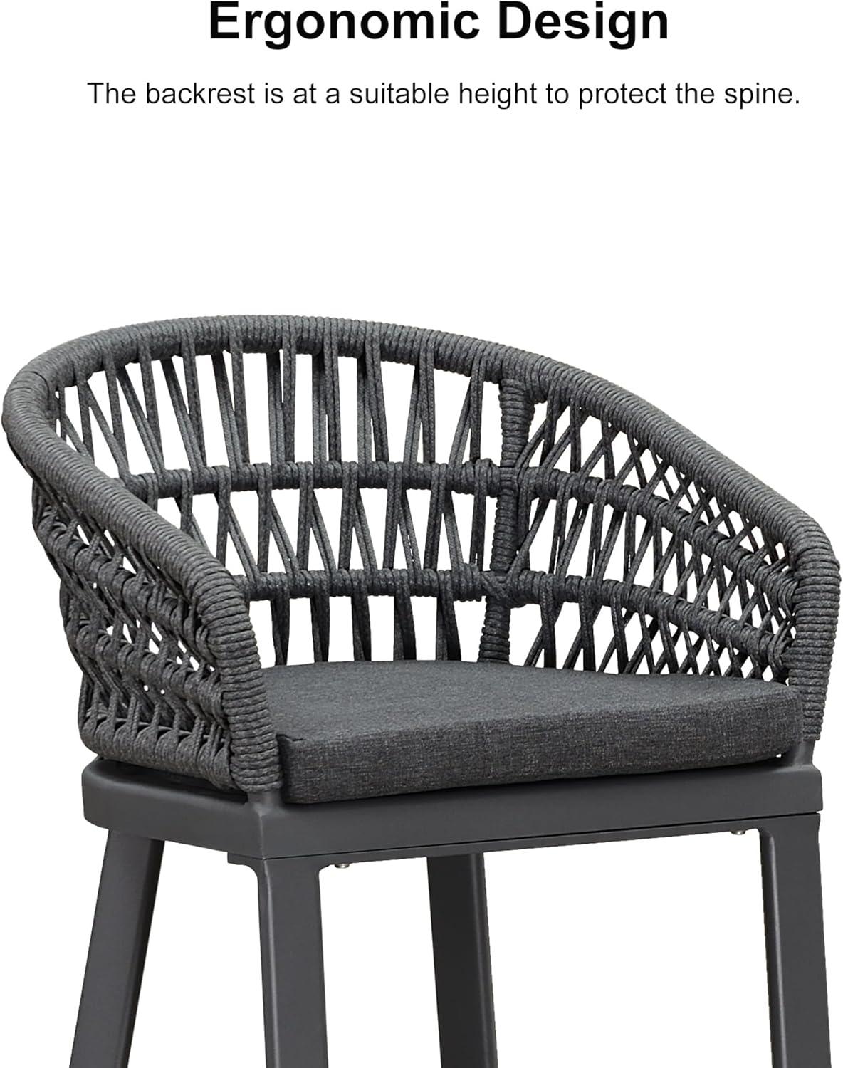 image:imagePURPLE LEAF Outdoor 29 Bar Stools Set of 2 Boho Patio Bar Height Chair with Cushion and Back for Outdoor and Indoor Garden Patio TeakGrey
