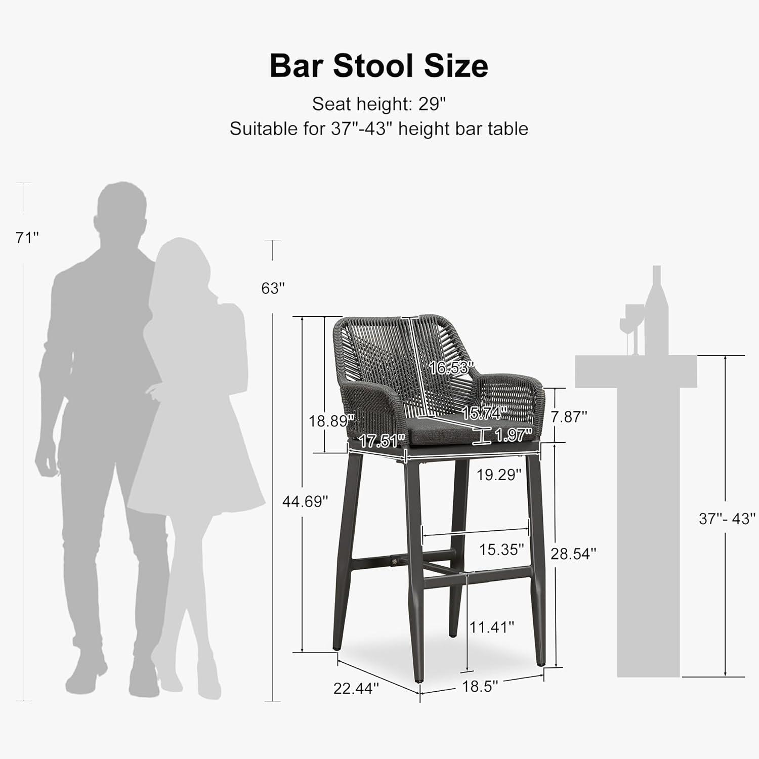 image:imagePURPLE LEAF Outdoor 29 Bar Stools Set of 2 Boho Patio Bar Height Chair with Cushion and Back for Outdoor and Indoor Garden Patio TeakGrey