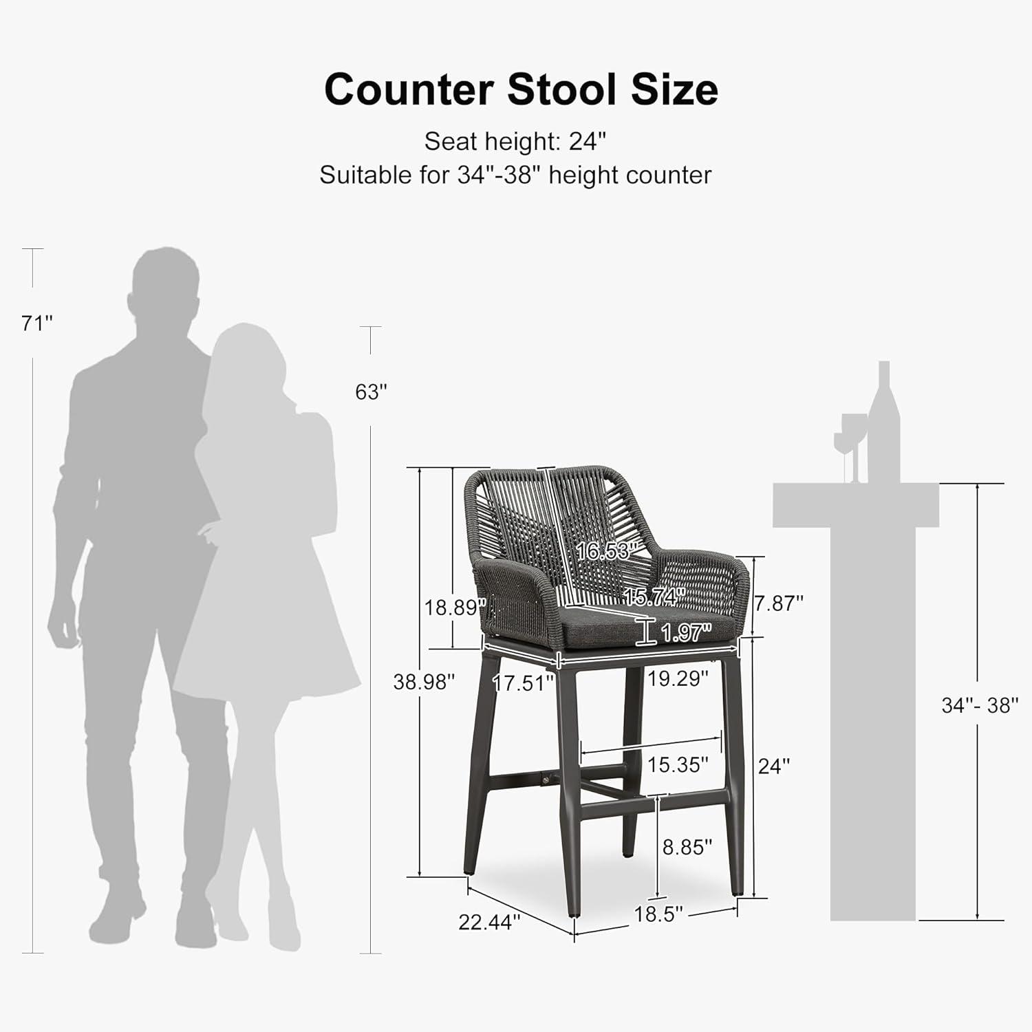 image:imagePURPLE LEAF Outdoor 29 Bar Stools Set of 2 Boho Patio Bar Height Chair with Cushion and Back for Outdoor and Indoor Garden Patio TeakGrey