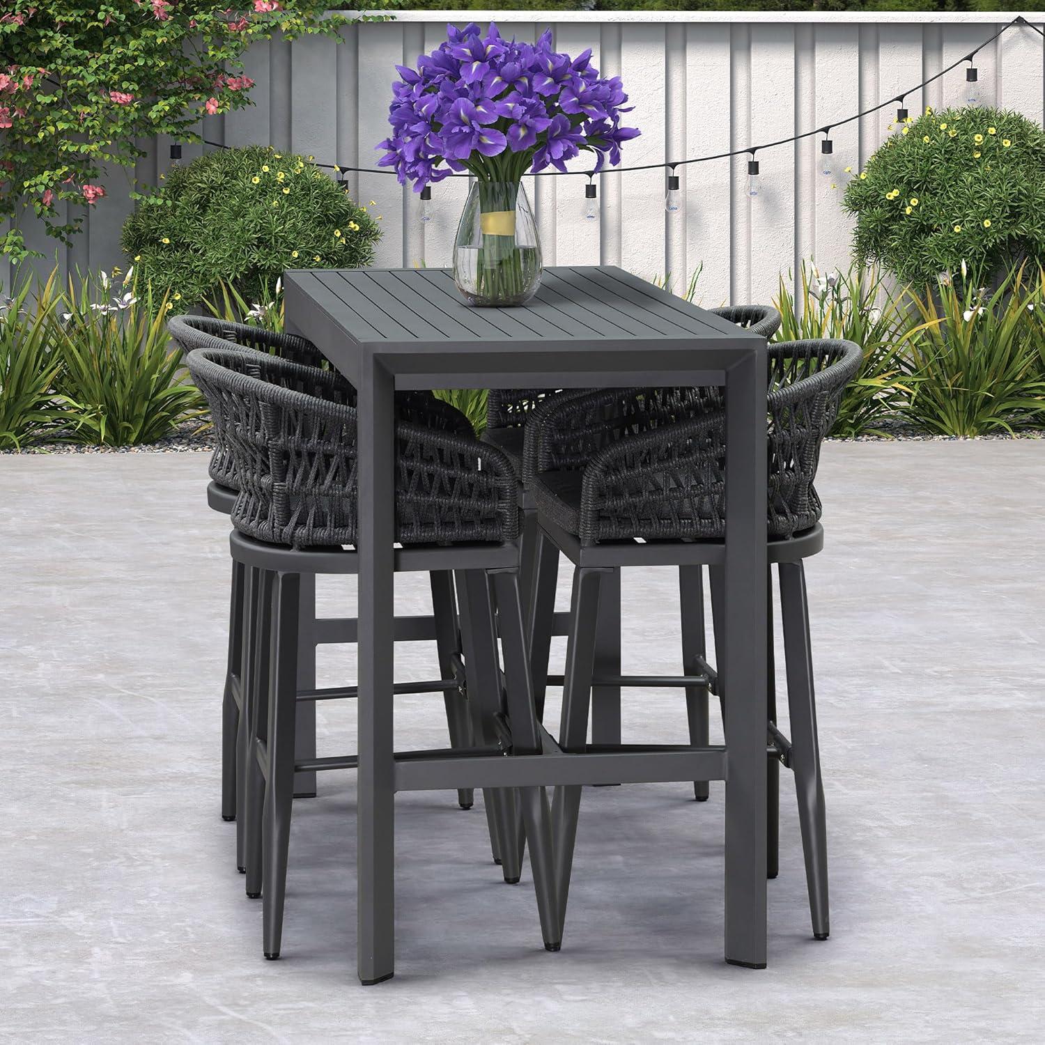 image:imagePURPLE LEAF Outdoor 29 Bar Stools Set of 2 Boho Patio Bar Height Chair with Cushion and Back for Outdoor and Indoor Garden Patio TeakGrey