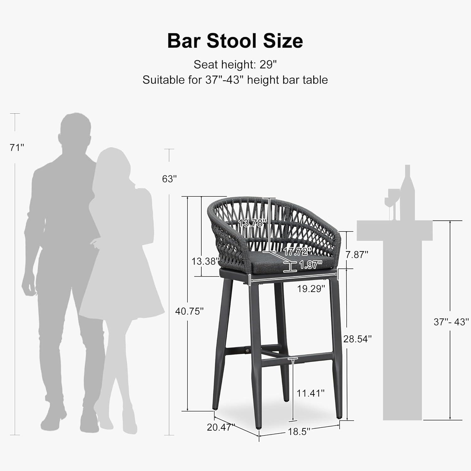 image:imagePURPLE LEAF Outdoor 29 Bar Stools Set of 2 Boho Patio Bar Height Chair with Cushion and Back for Outdoor and Indoor Garden Patio TeakGrey