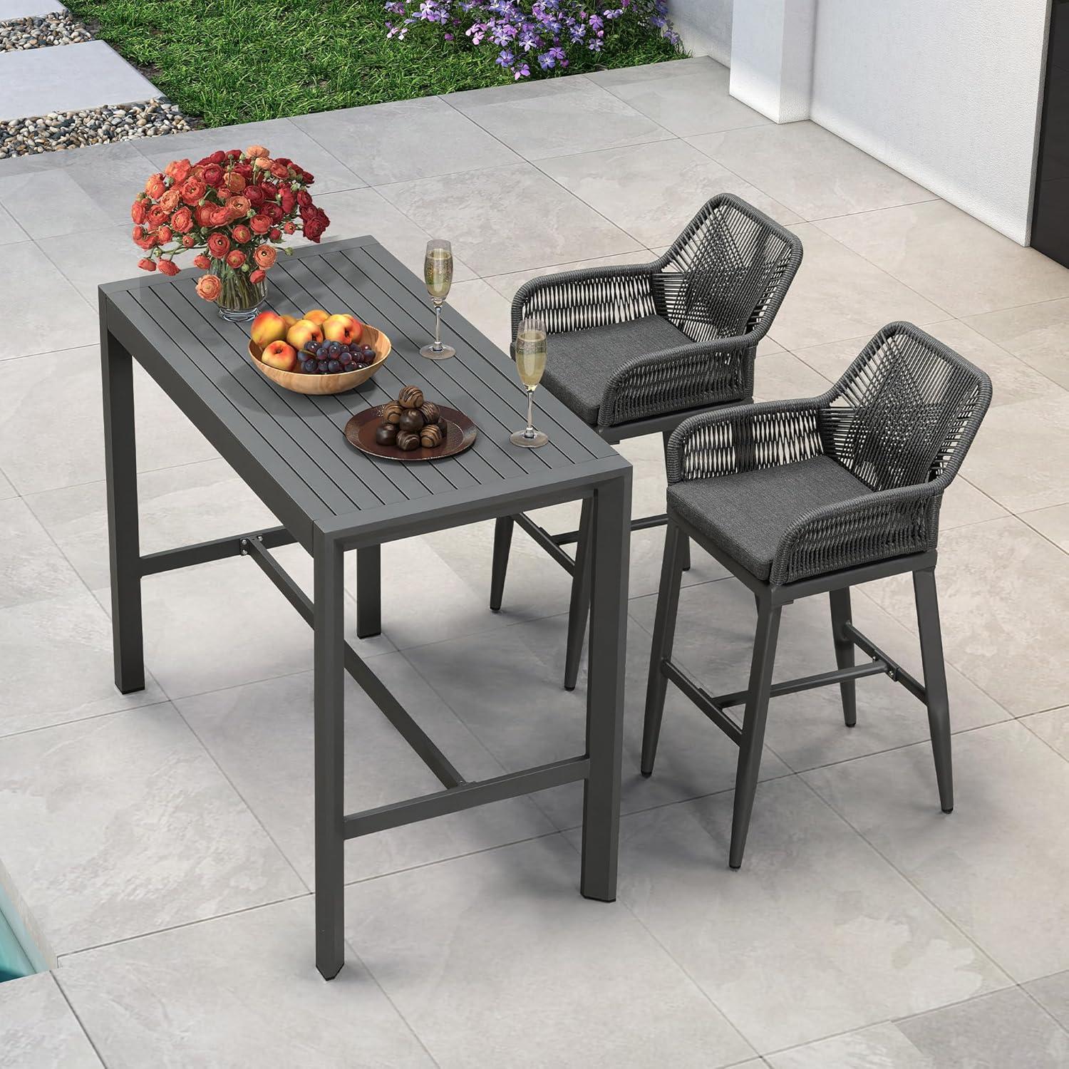 image:imagePURPLE LEAF Outdoor 29 Bar Stools Set of 2 Boho Patio Bar Height Chair with Cushion and Back for Outdoor and Indoor Garden Patio TeakGrey