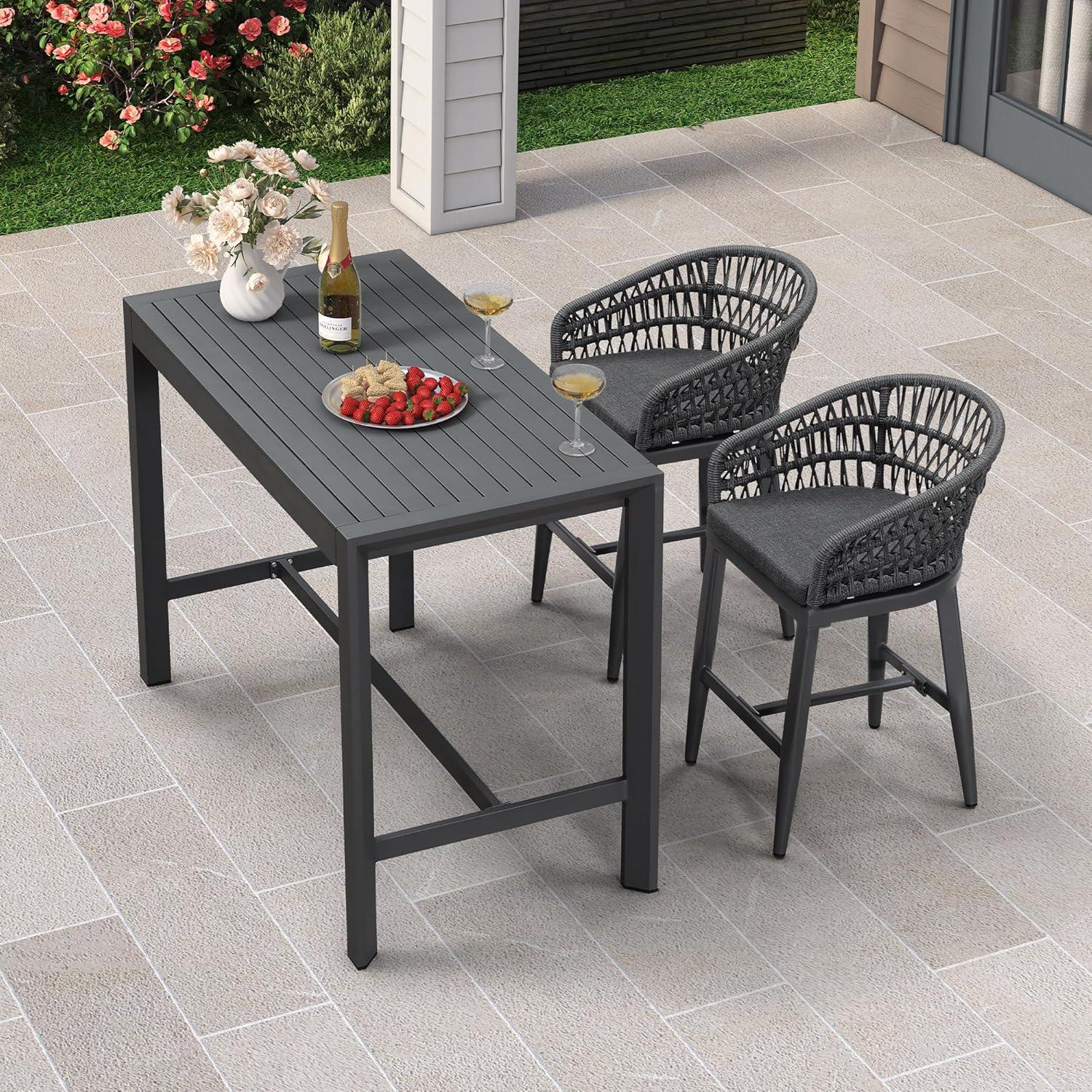 image:imagePURPLE LEAF Outdoor 29 Bar Stools Set of 2 Boho Patio Bar Height Chair with Cushion and Back for Outdoor and Indoor Garden Patio TeakGrey