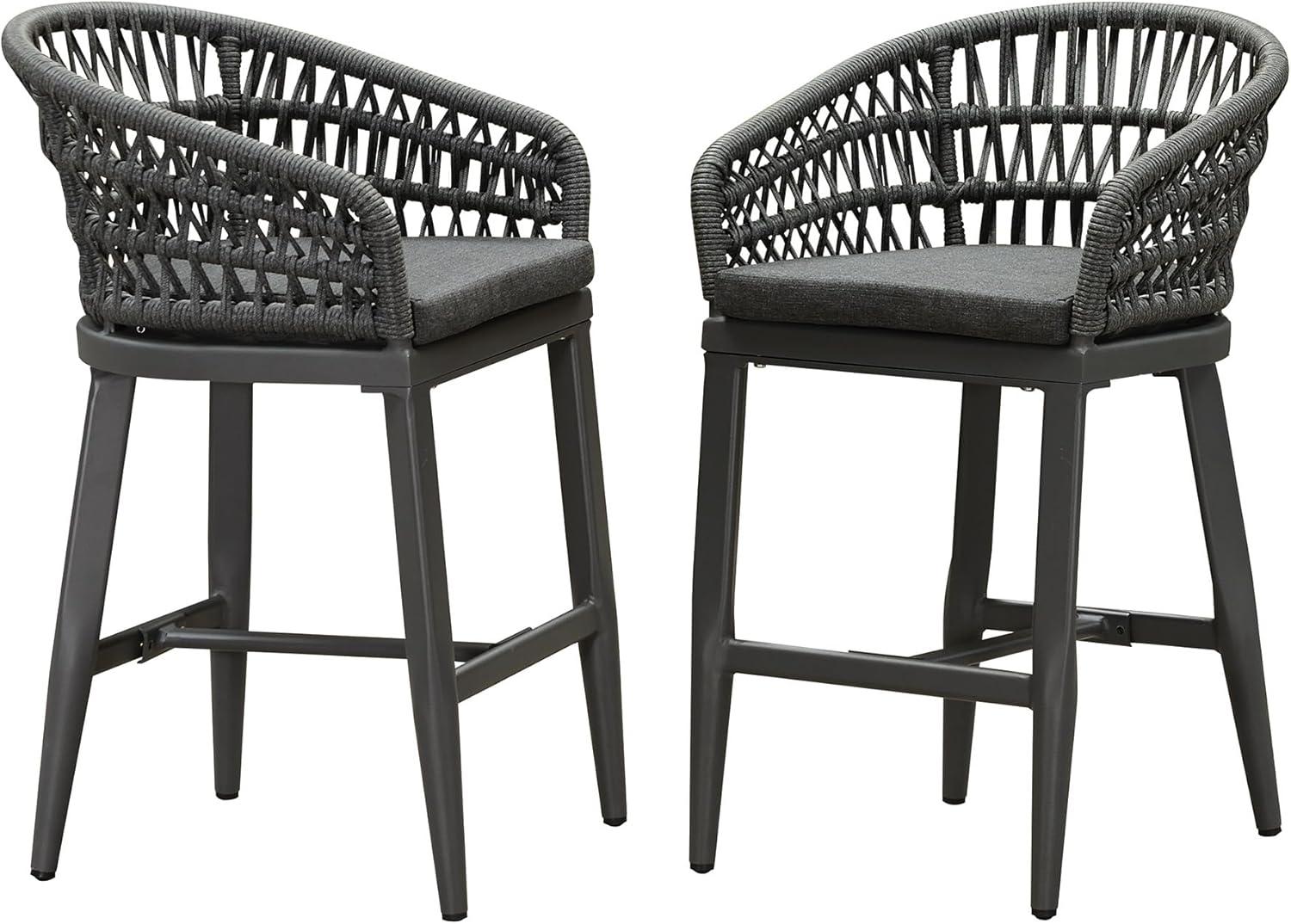 image:imagePURPLE LEAF Outdoor 29 Bar Stools Set of 2 Boho Patio Bar Height Chair with Cushion and Back for Outdoor and Indoor Garden Patio TeakGrey