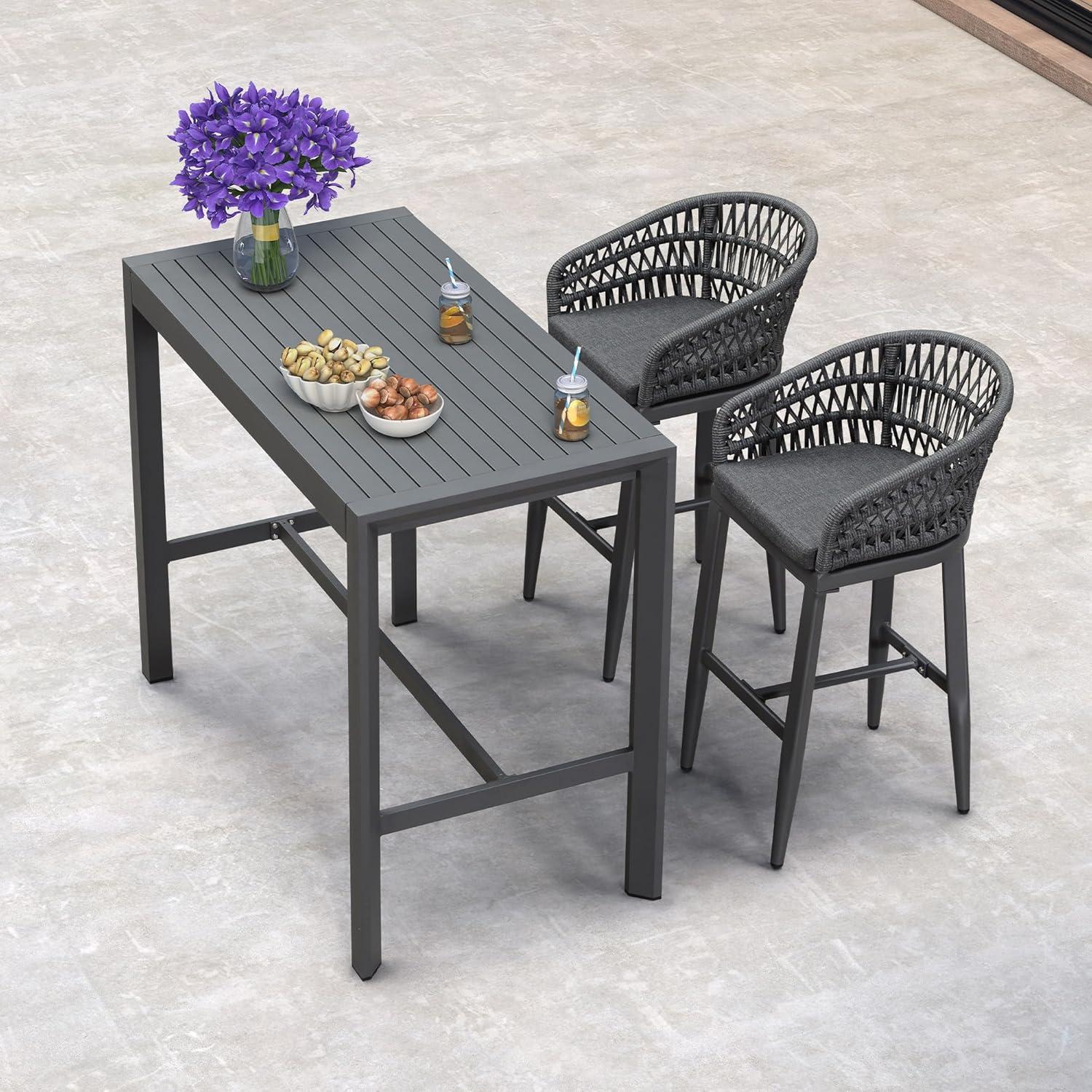 image:imagePURPLE LEAF Outdoor 29 Bar Stools Set of 2 Boho Patio Bar Height Chair with Cushion and Back for Outdoor and Indoor Garden Patio TeakGrey