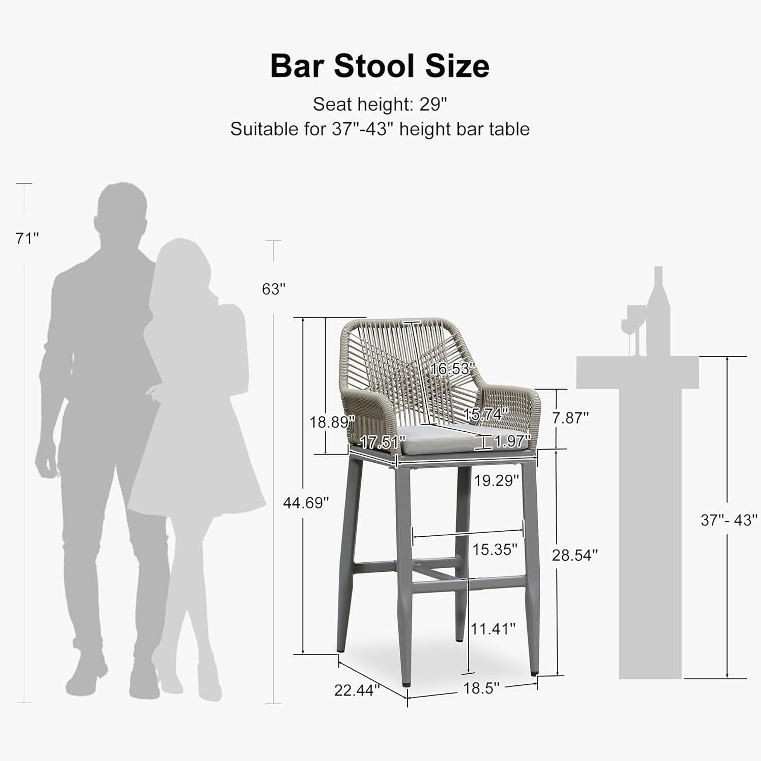 image:imagePURPLE LEAF Outdoor 29 Bar Stools Set of 2 Boho Patio Bar Height Chair with Cushion and Back for Outdoor and Indoor Garden Patio TeakLight Grey