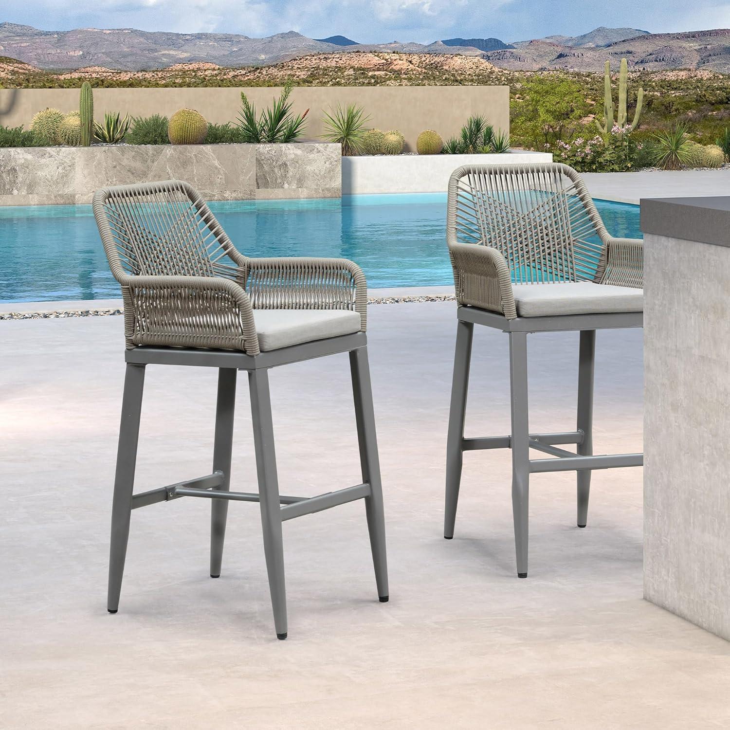 image:imagePURPLE LEAF Outdoor 29 Bar Stools Set of 2 Boho Patio Bar Height Chair with Cushion and Back for Outdoor and Indoor Garden Patio TeakLight Grey